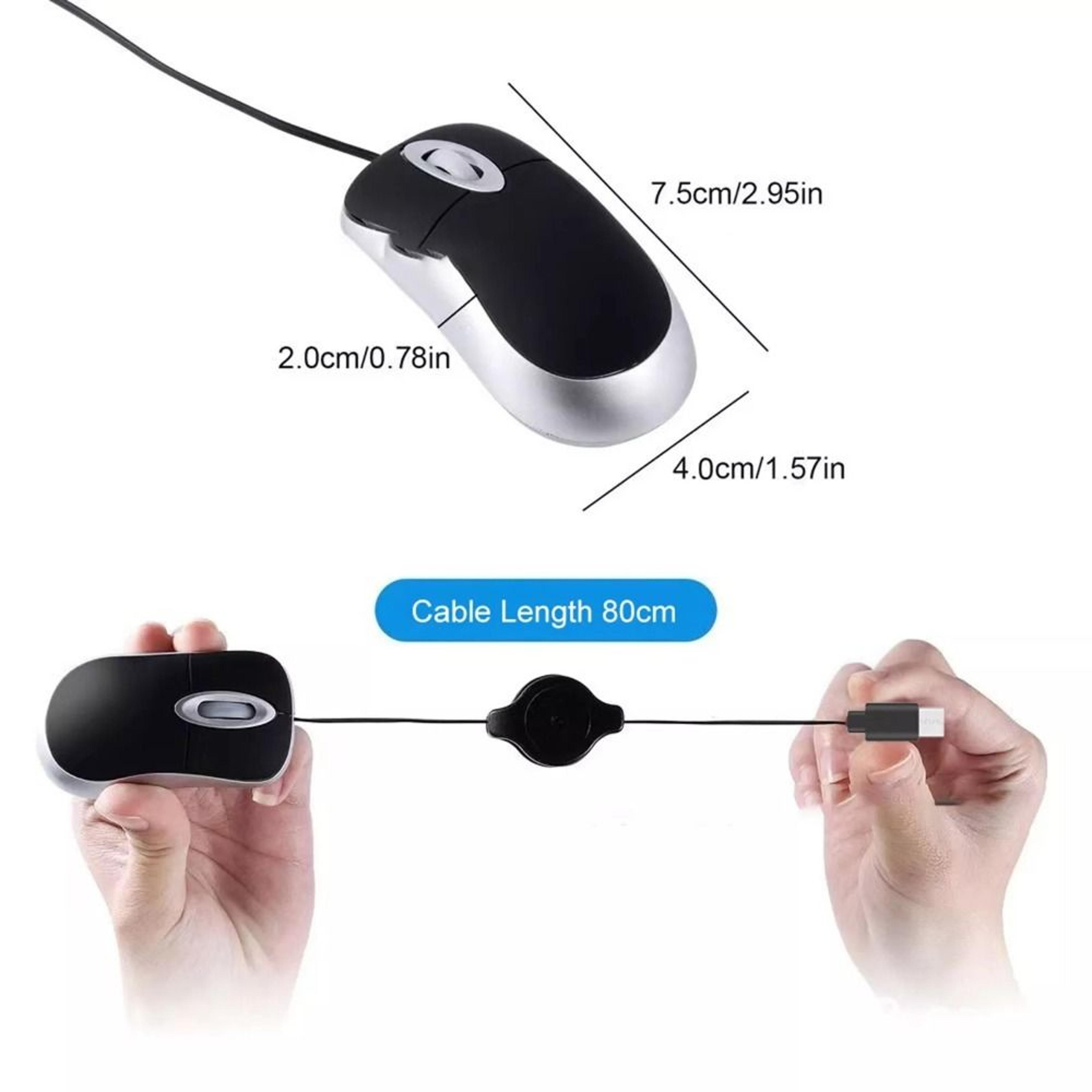 Portable USB C Wired Mouse With Retractable Cable High Sensitivity Mini Travel Mouse 4
