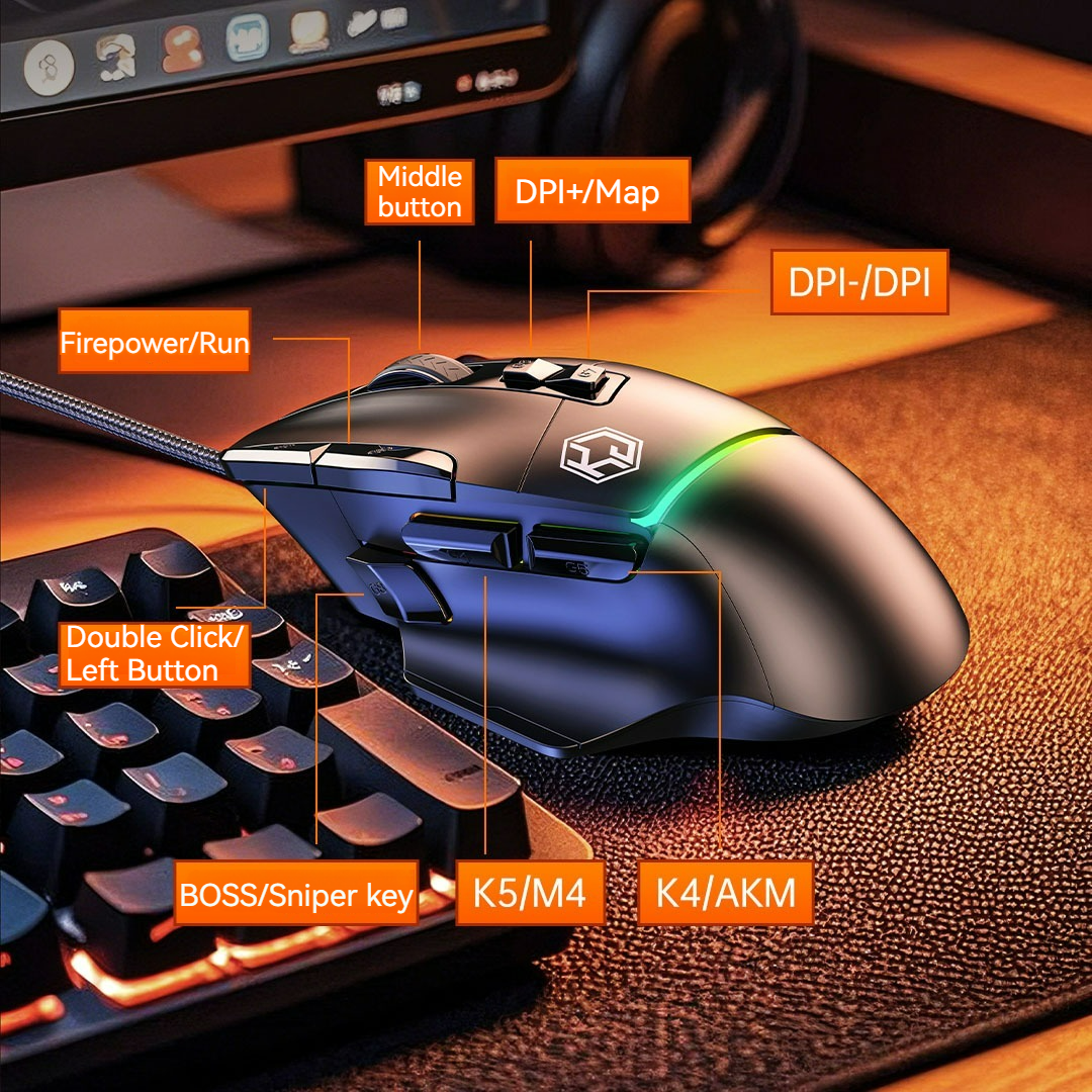 RGB Gaming Mouse With Programmable Buttons  Ergonomic Comfort 5