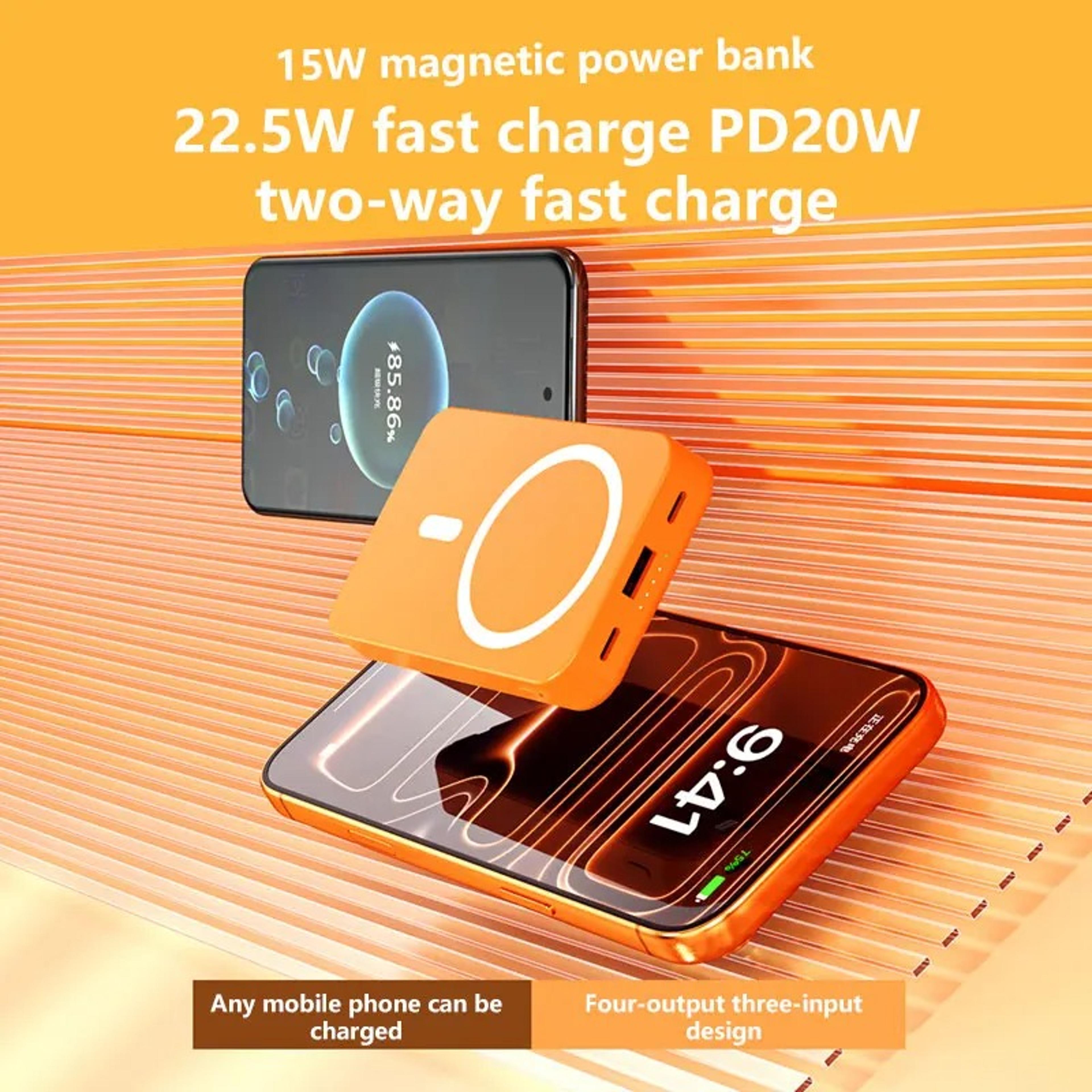 Magnetic Power Bank With Wireless Fast Charging  Built In Cable 5