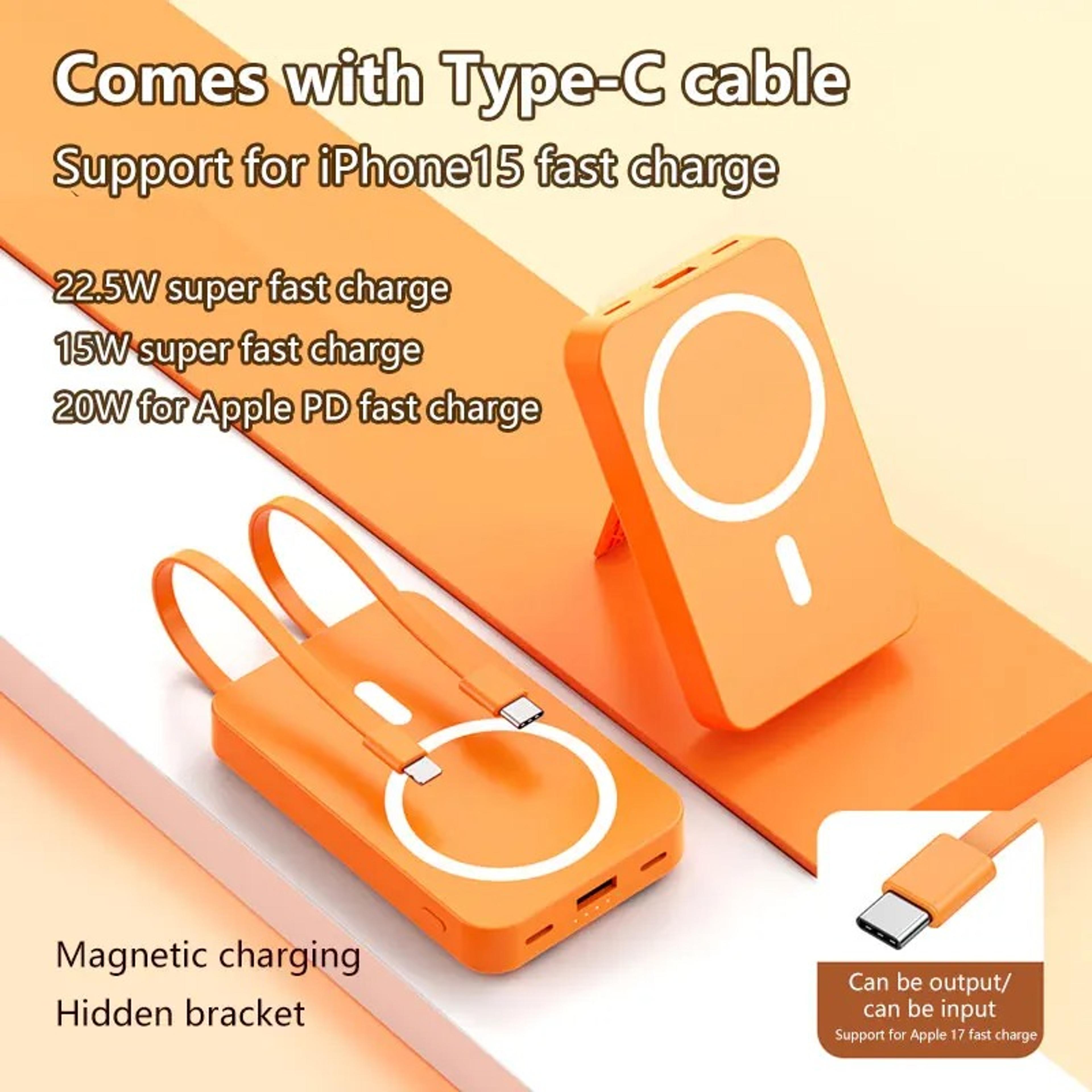 Magnetic Power Bank With Wireless Fast Charging  Built In Cable 6