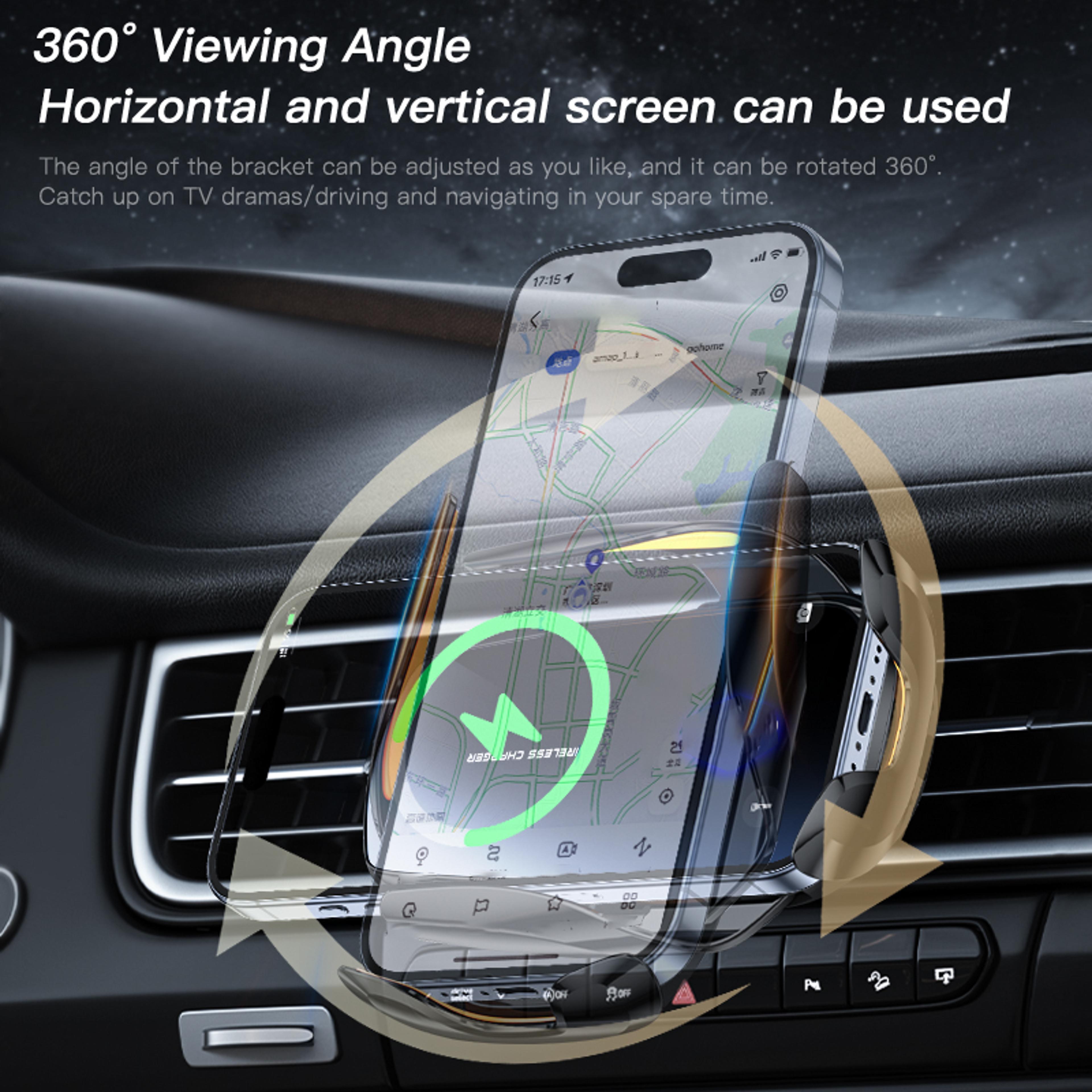 Wireless Car Charger Mount With Rotating Vent Clip For MagSafe Compatible Phones 5