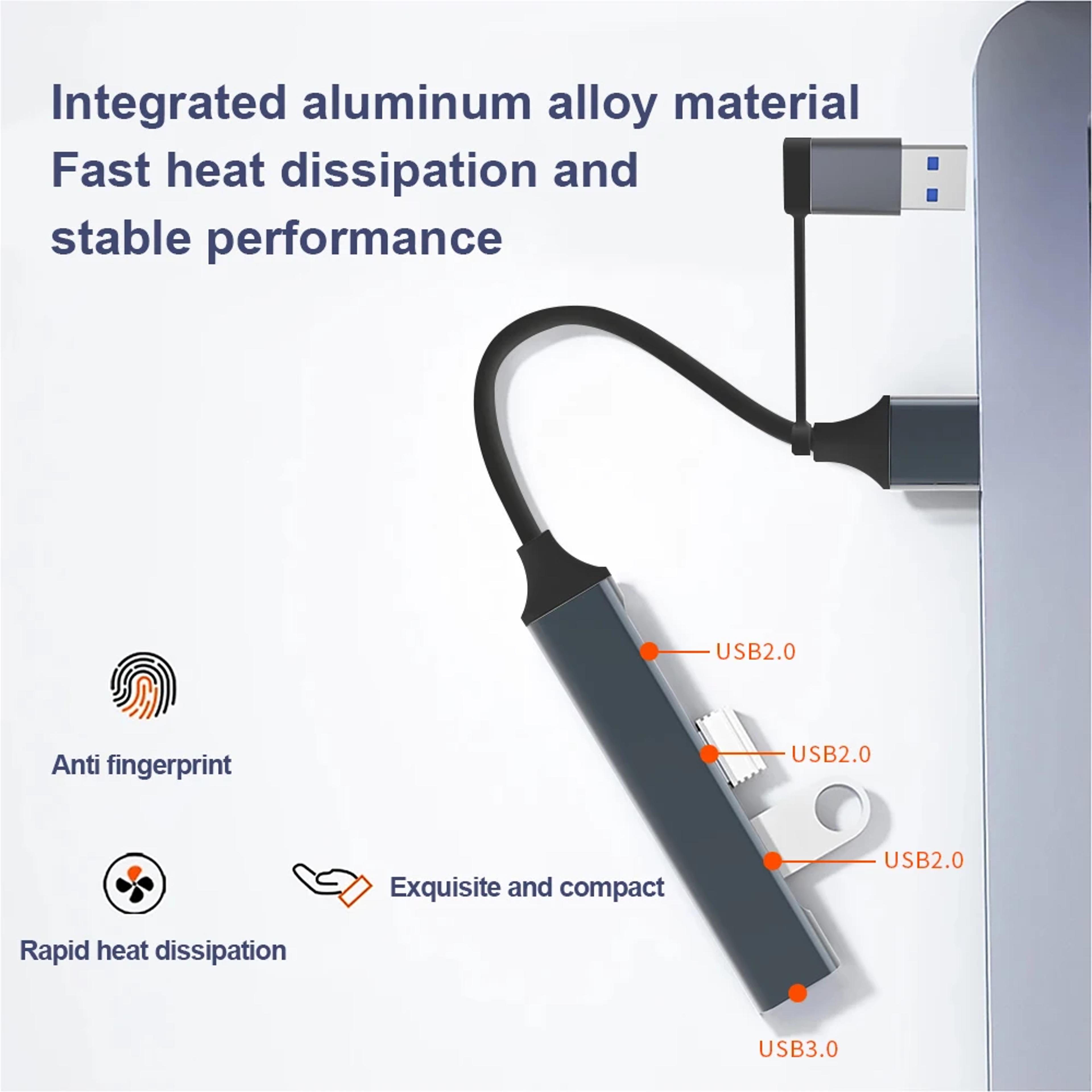 USB C Hub With USB And USB Ports Aluminum USB Splitter Adapter 2