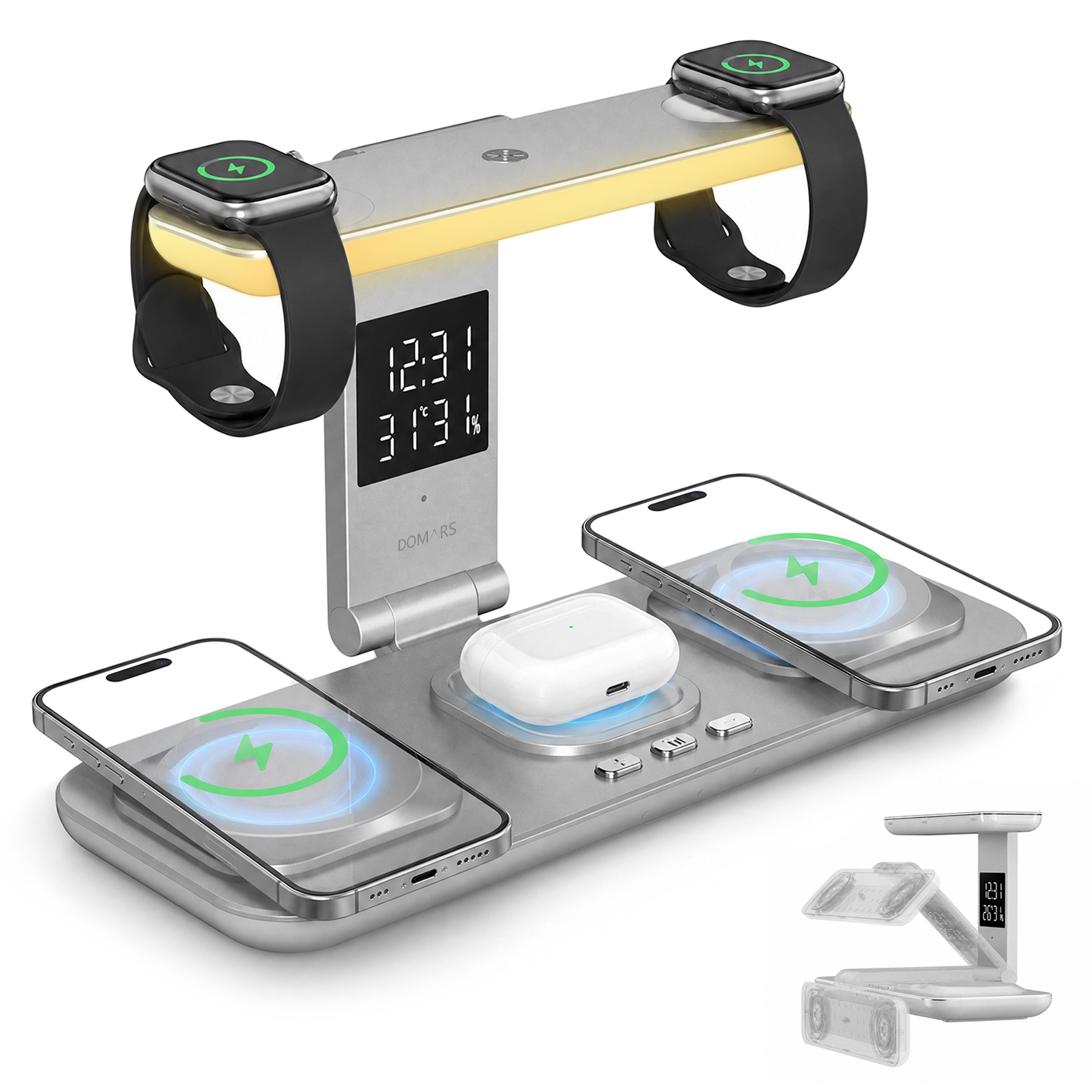 Foldable Wireless Charger With Clock Night Light  Magnetic Charging Station 0