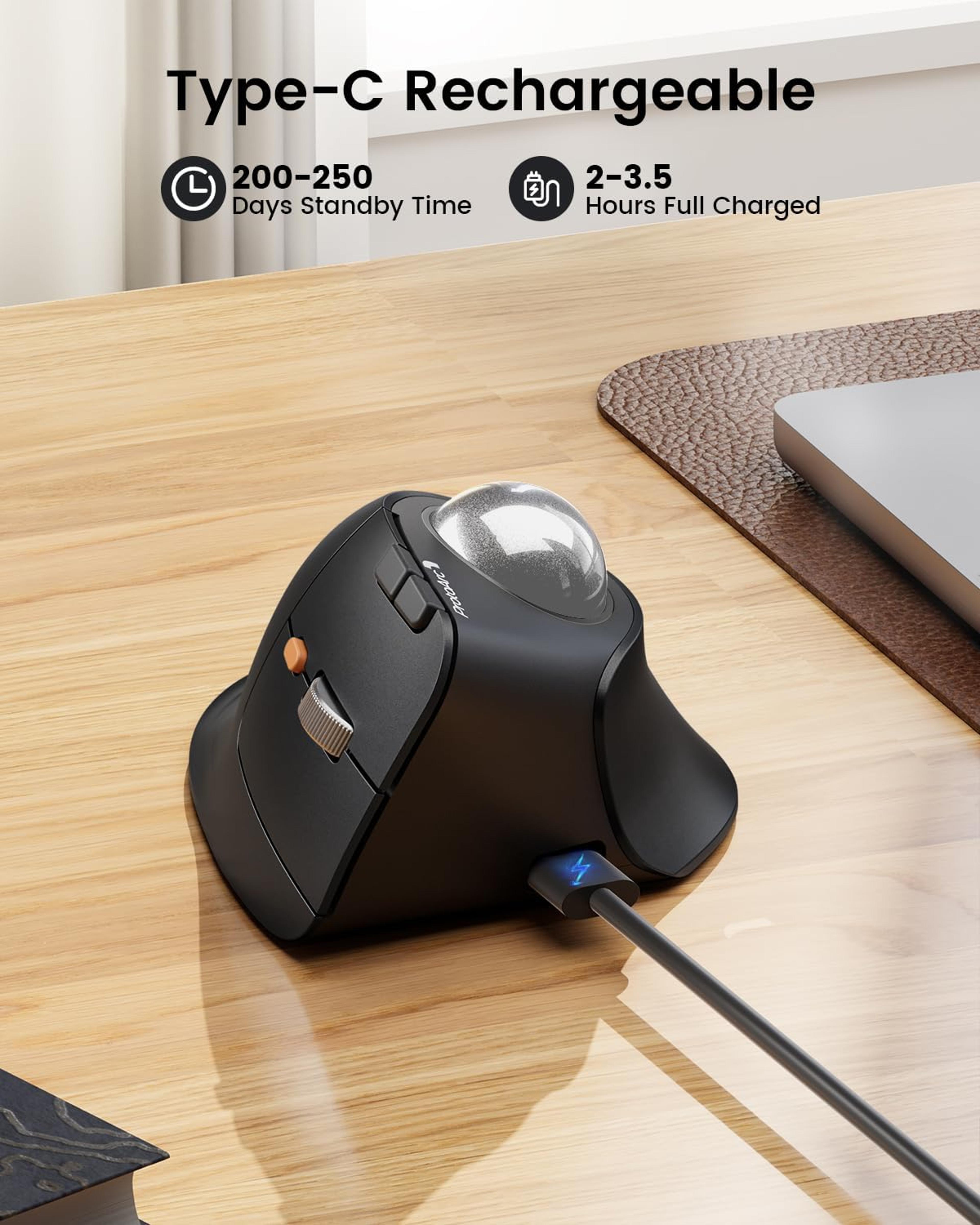 Vertical Wireless Bluetooth Trackball Mouse Rechargeable Ergonomic Thumb Rollerball For PC  Laptop 6