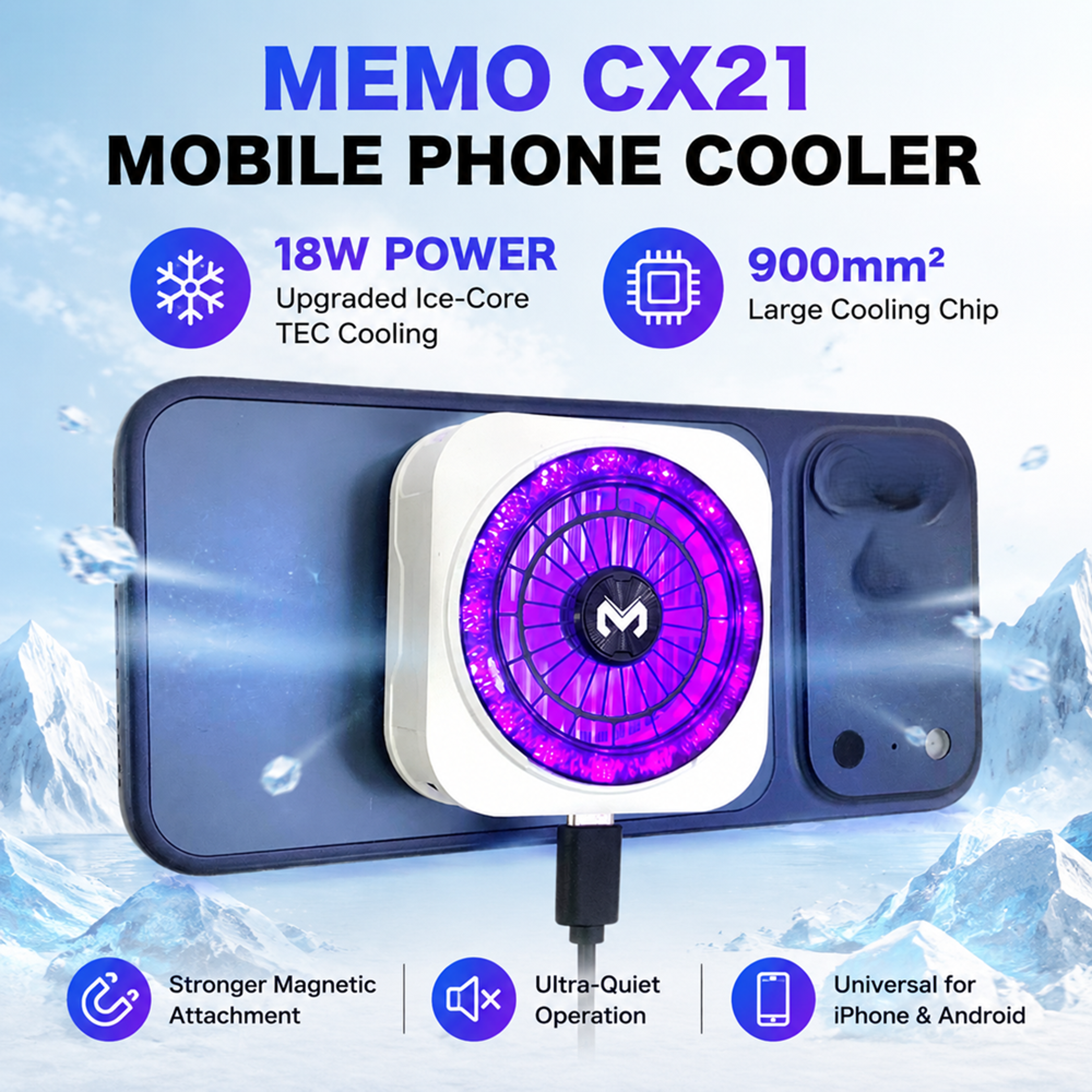Magnetic Phone Cooler With TEC Chip Dual Airflow Cooling Fan For Mobile Gaming 2