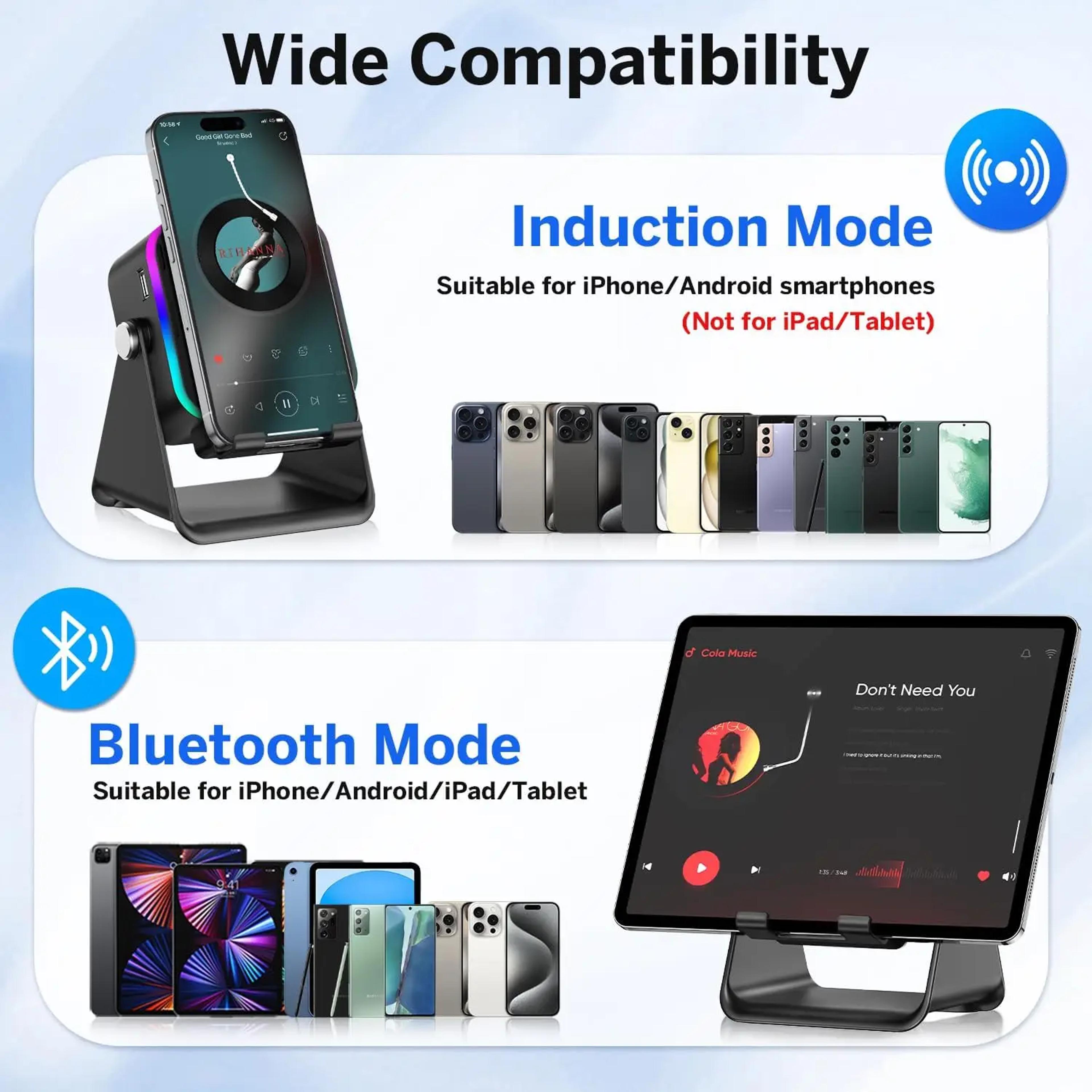 Wireless Induction Bluetooth Speaker With Phone Holder RGB Light  HiFi Portable Sound 4