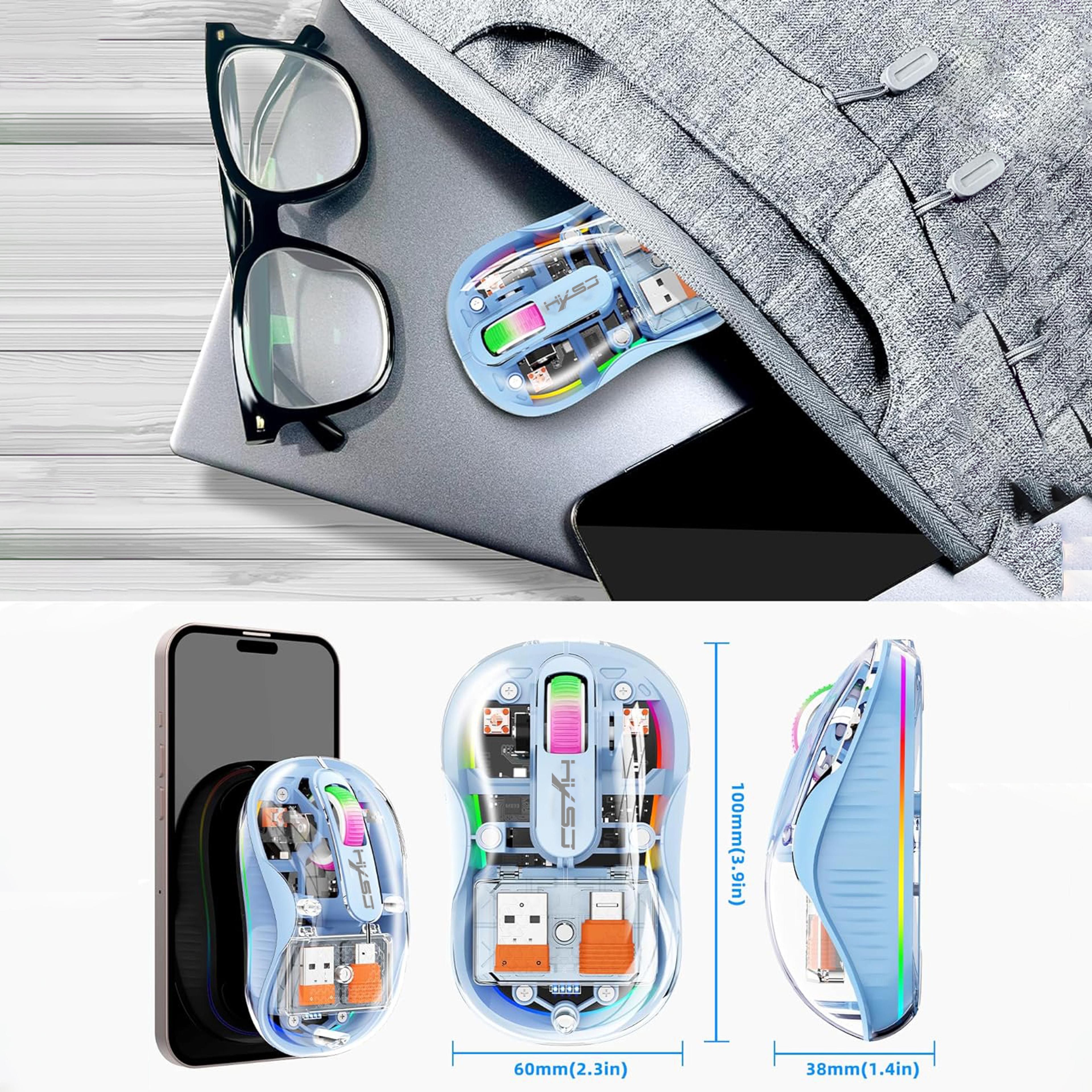 Transparent Wireless Mouse Tri Mode Silent Rechargeable Bluetooth Mouse 3
