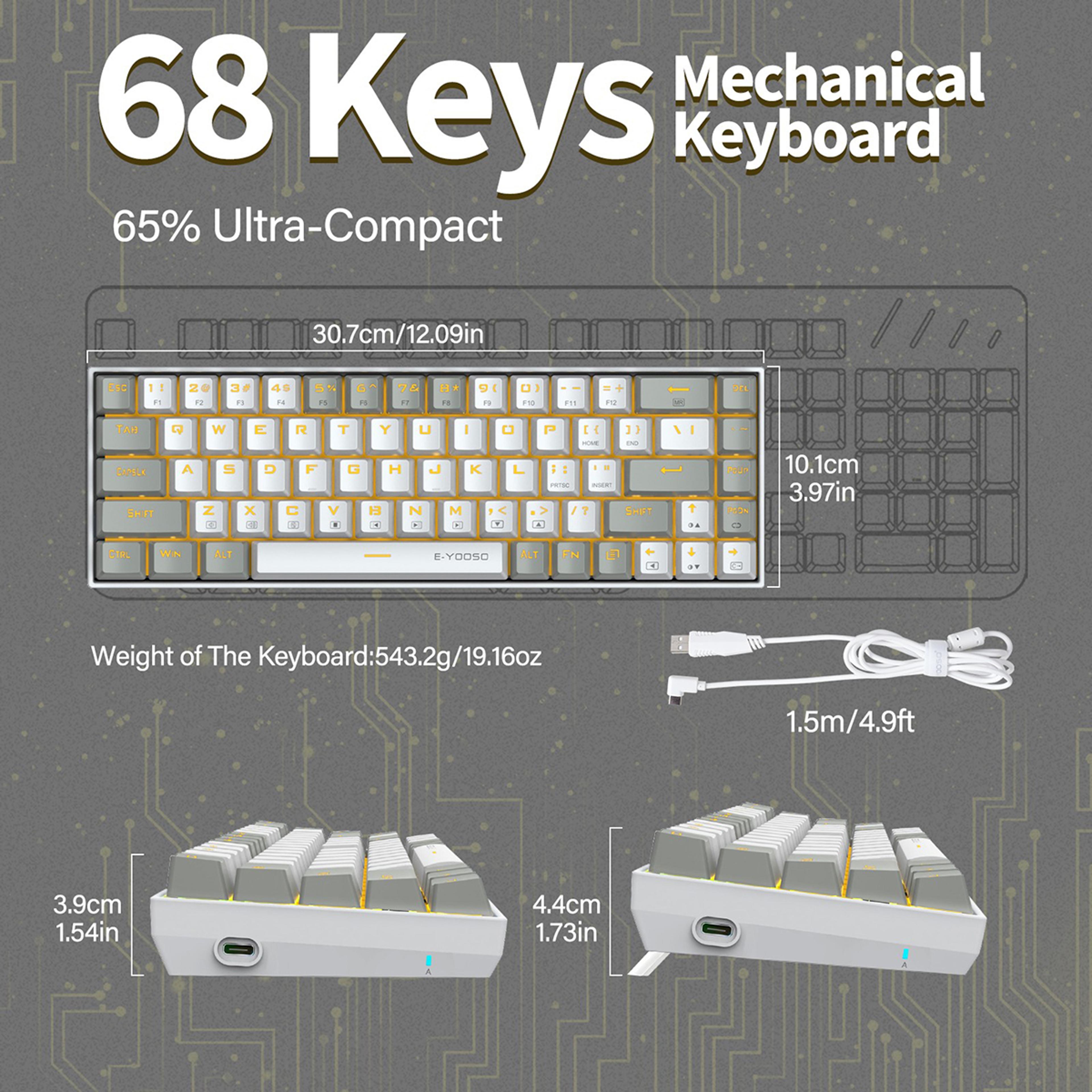 Hot Swappable Mechanical Keyboard With Yellow Backlight NKRO Wired Gaming Keyboard 3