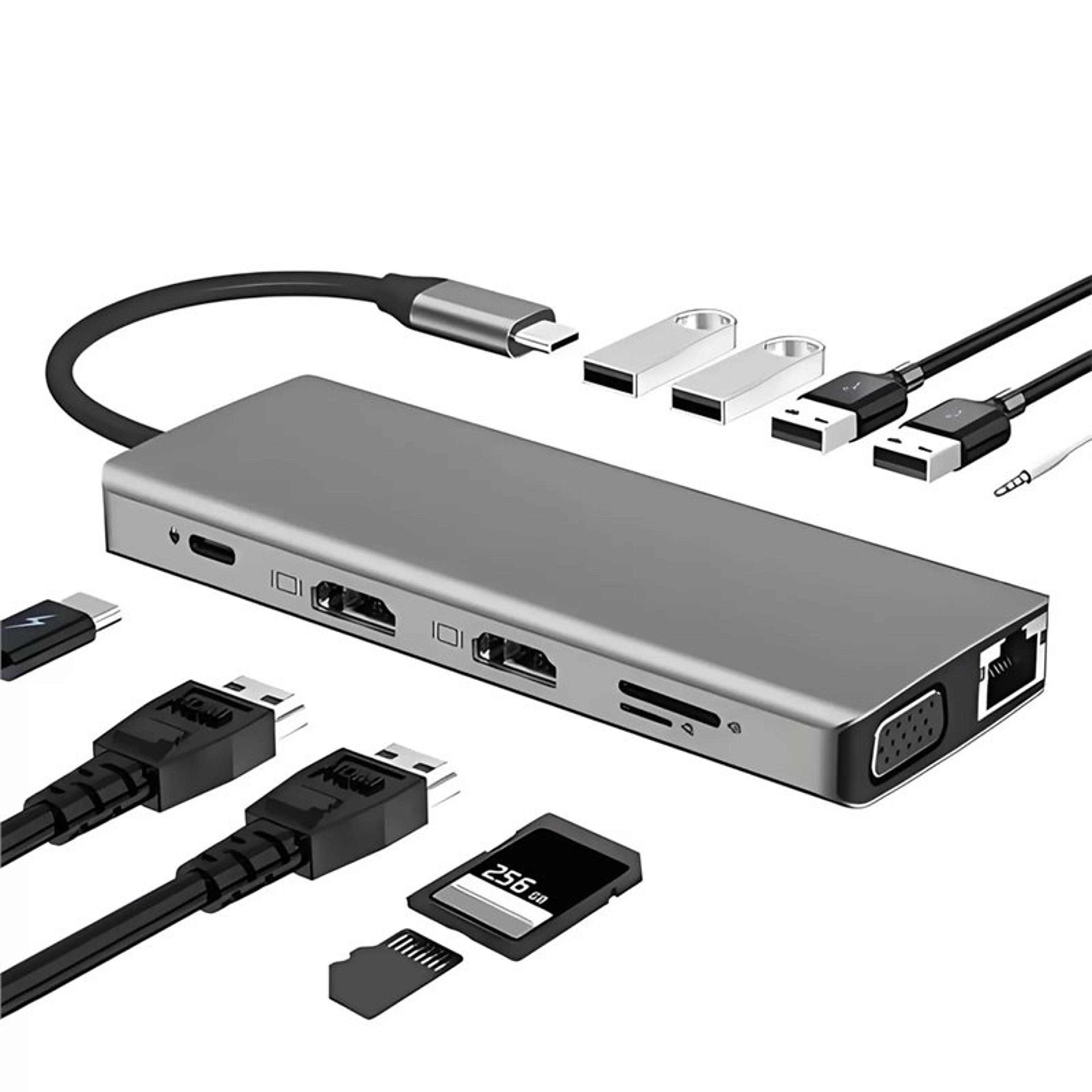 USB C Hub Triple Display Docking Station With HDMI VGA Ethernet PD USB For Laptop 1