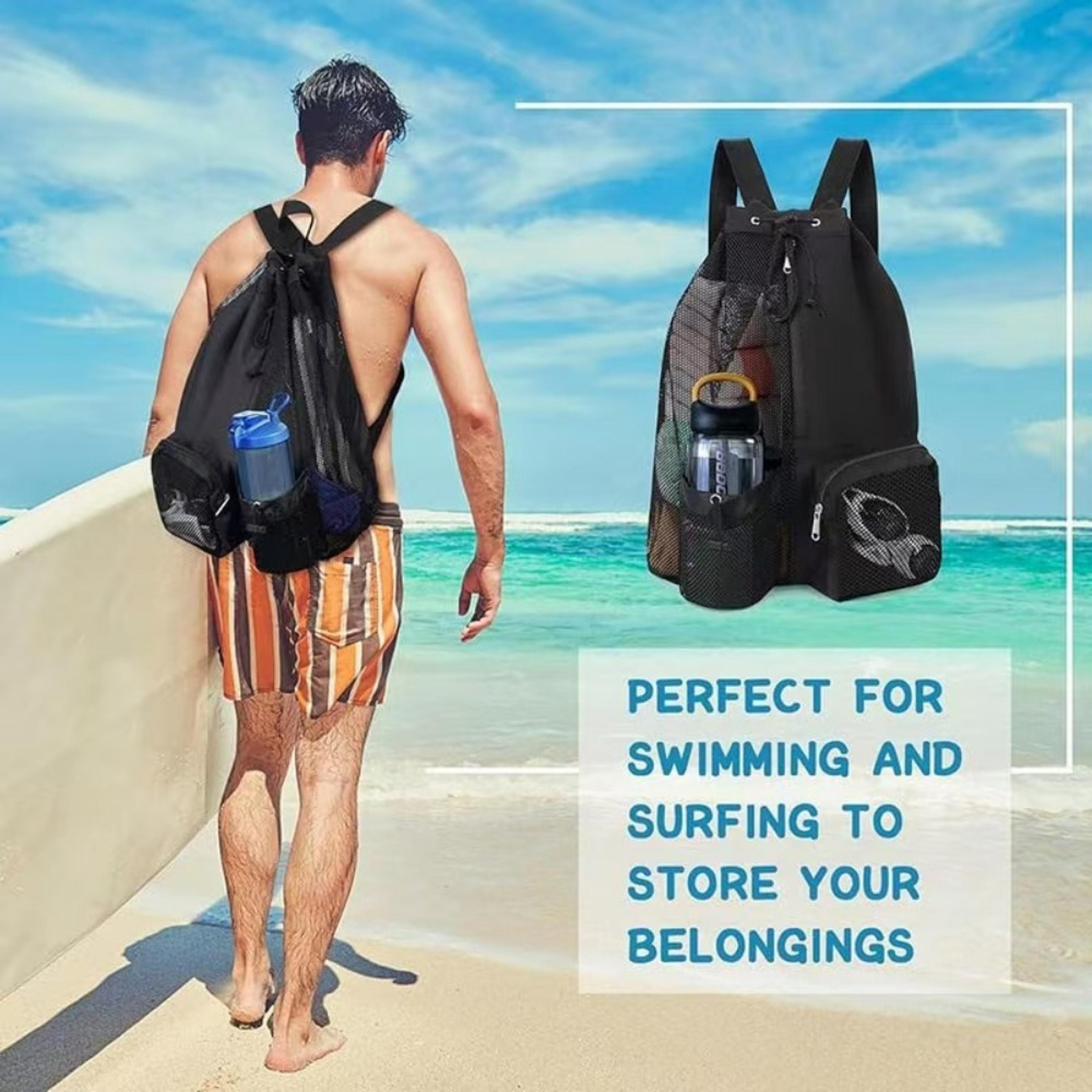 Mesh Swim Bag Drawstring Backpack With Wet Dry Pocket For Beach Gym  Swimming Gear 3