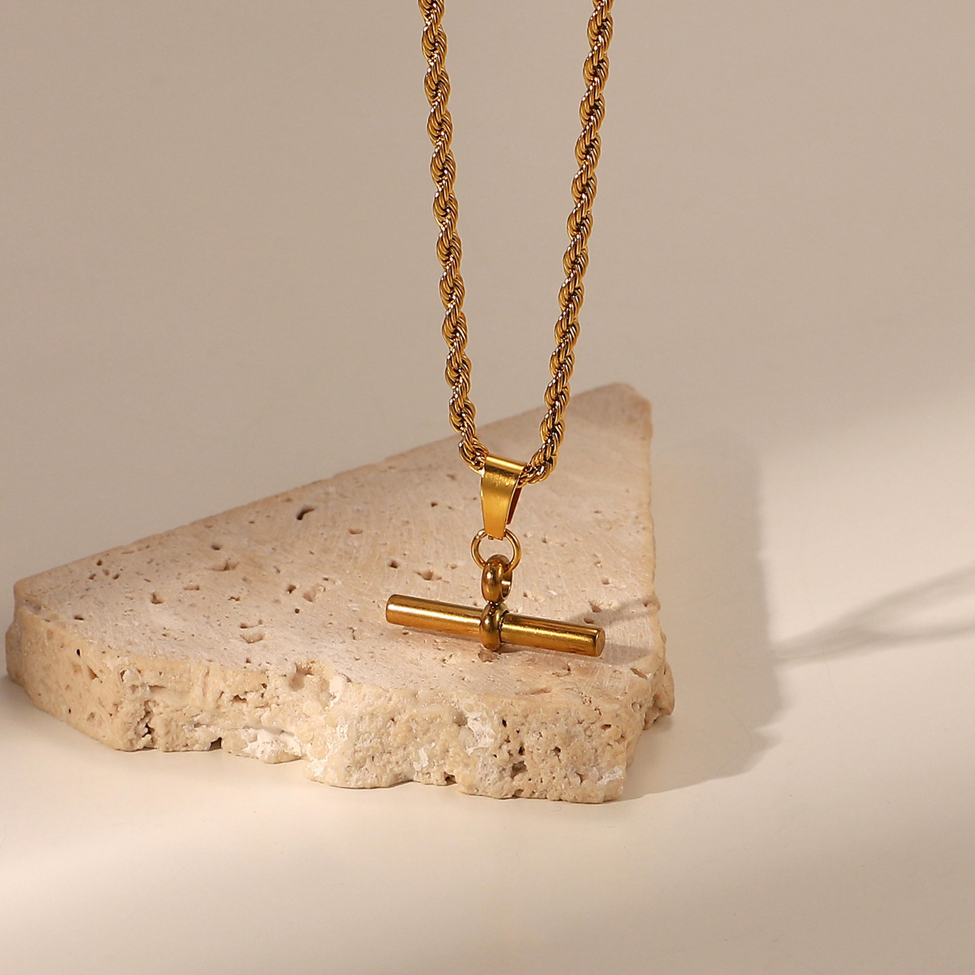 Stainless Steel T Bar Necklace For Women Figaro Chain Layering Necklace With Modern Punk Style 1