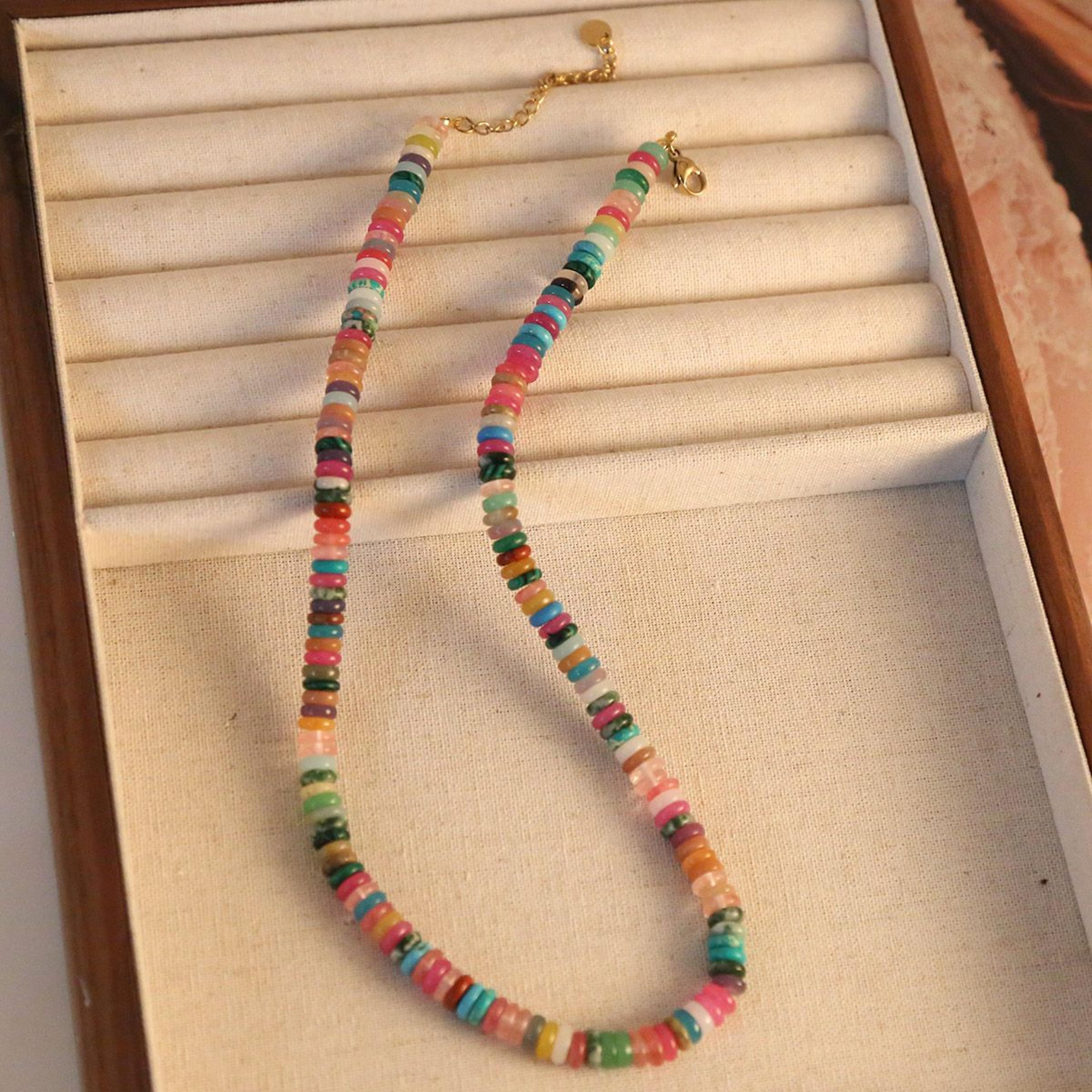 Natural Stone Bead Necklace With Titanium Steel Rainbow Beads Cute Girl Beaded Choker 1