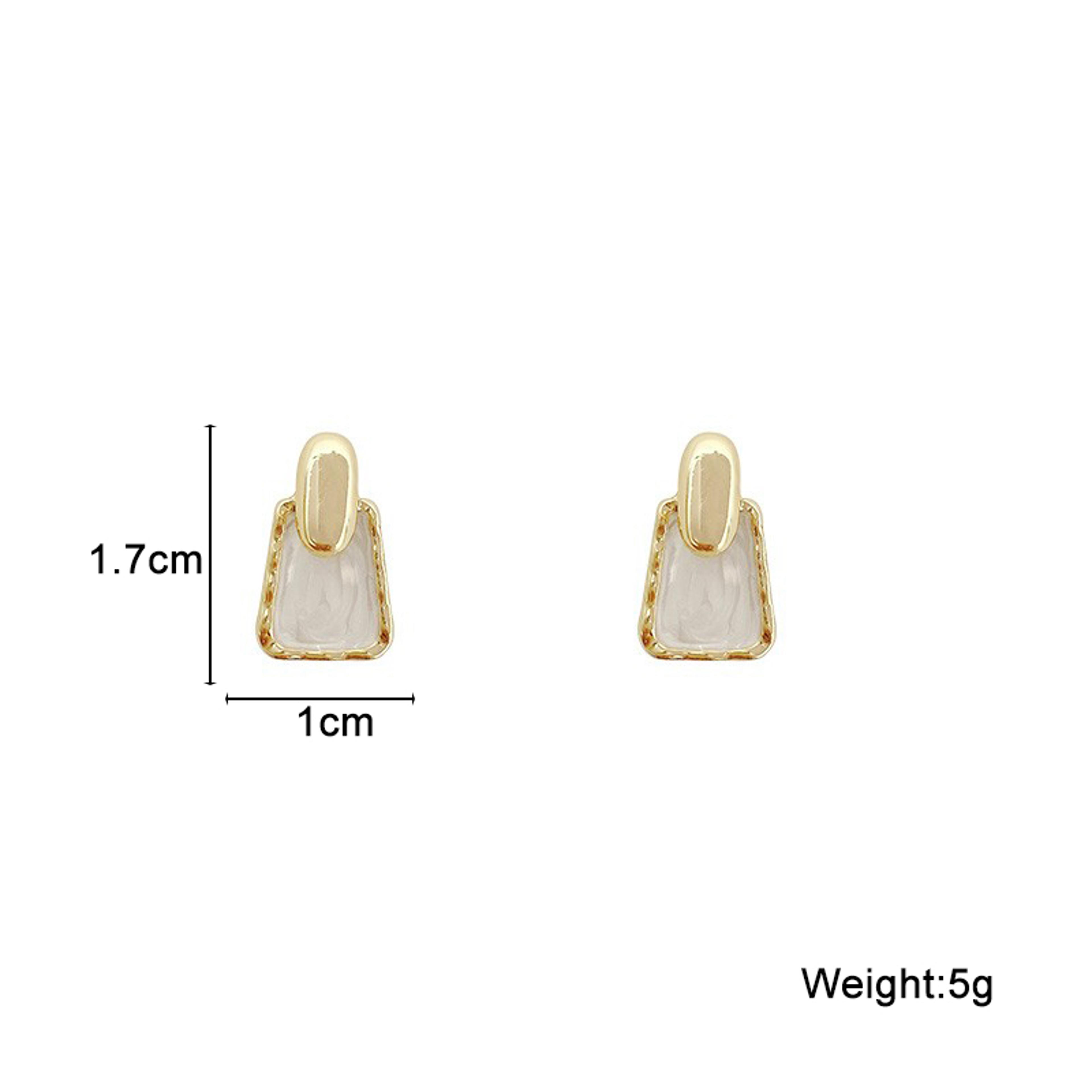 White Enamel Geometric Stud Earrings With Gold Accent For Women 1