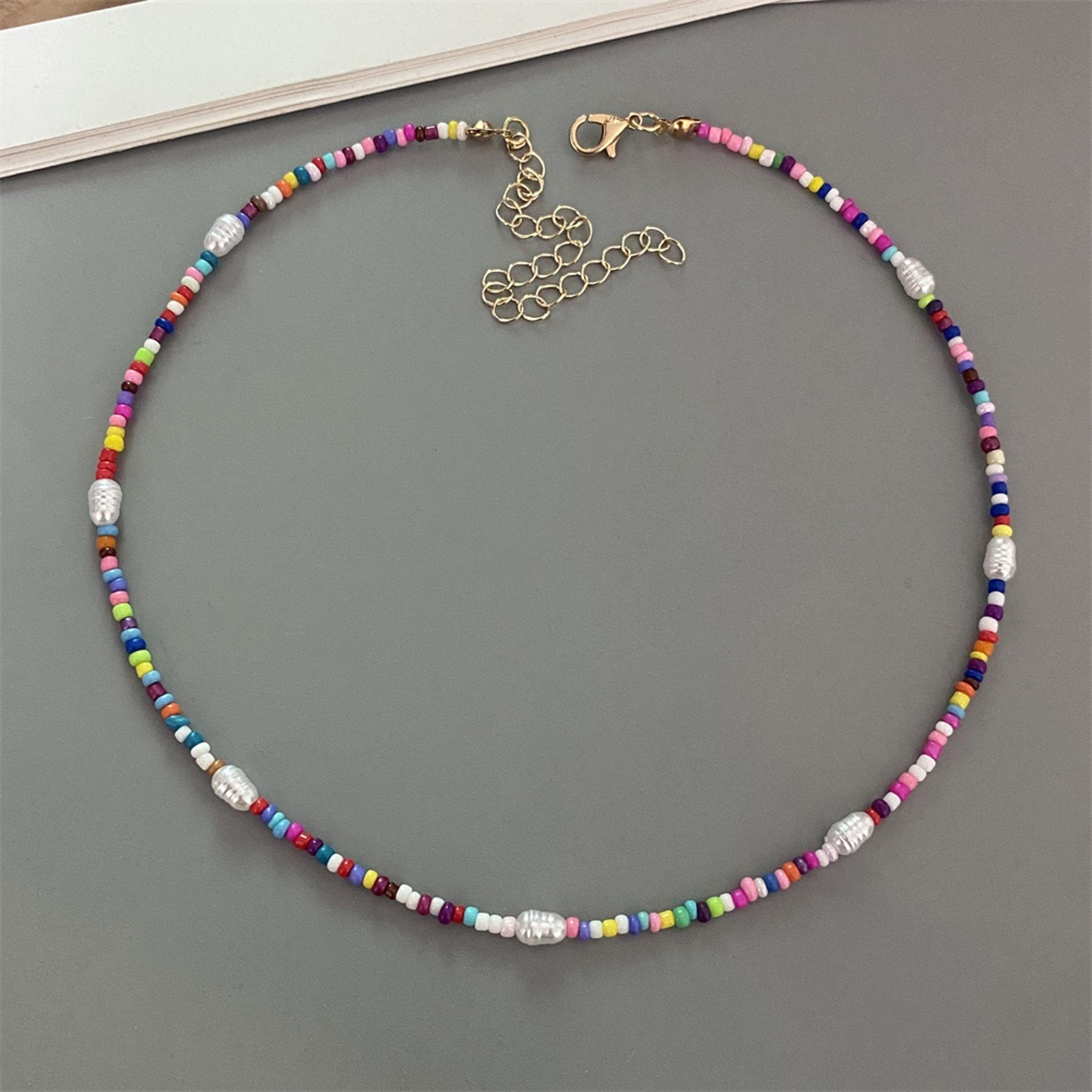 Colorful Beaded Choker Necklace With Irregular Pearl Accents For Women 5