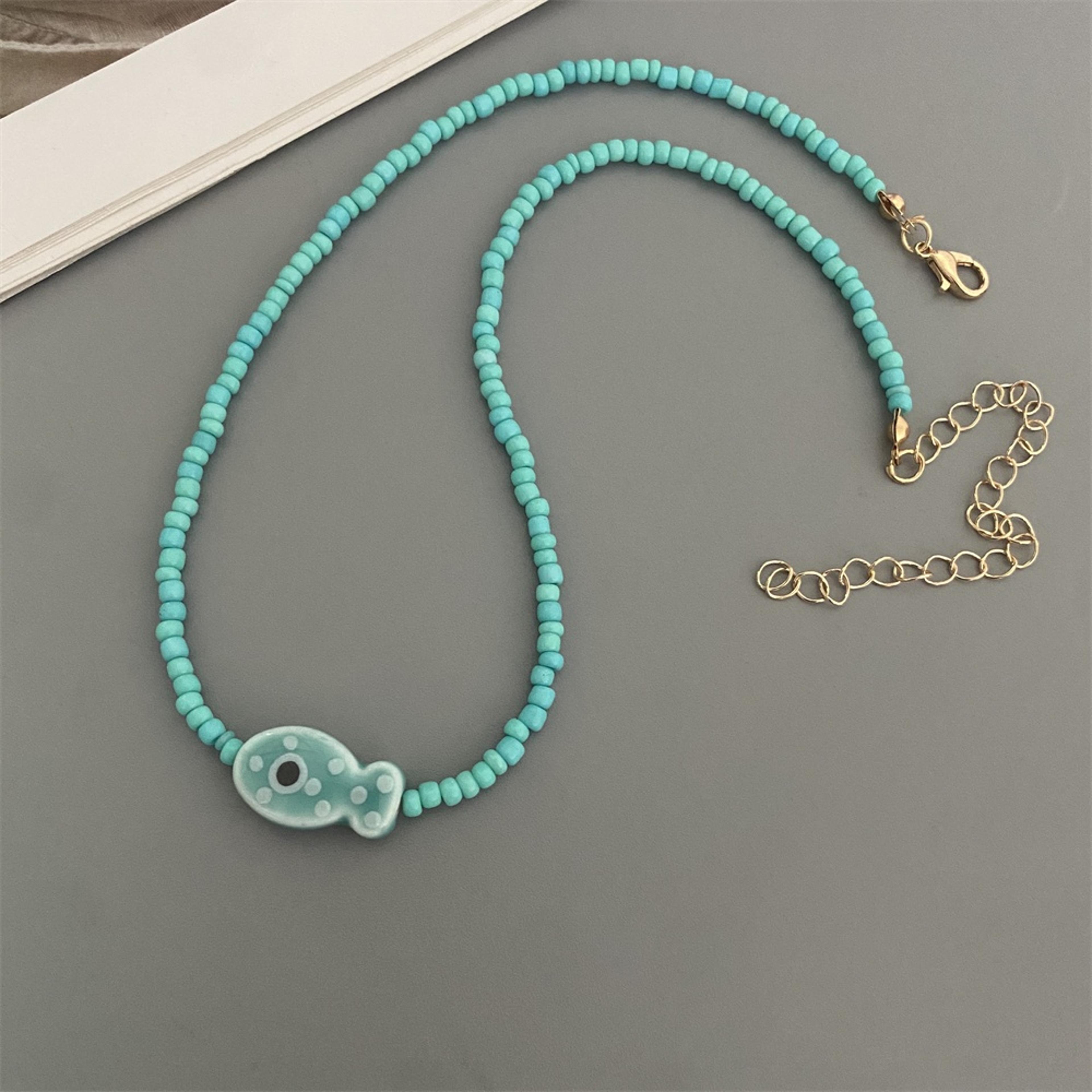 Handmade Fish Pendant Choker Ceramic Fish Necklace With Seed Beads For Women  Girls 1