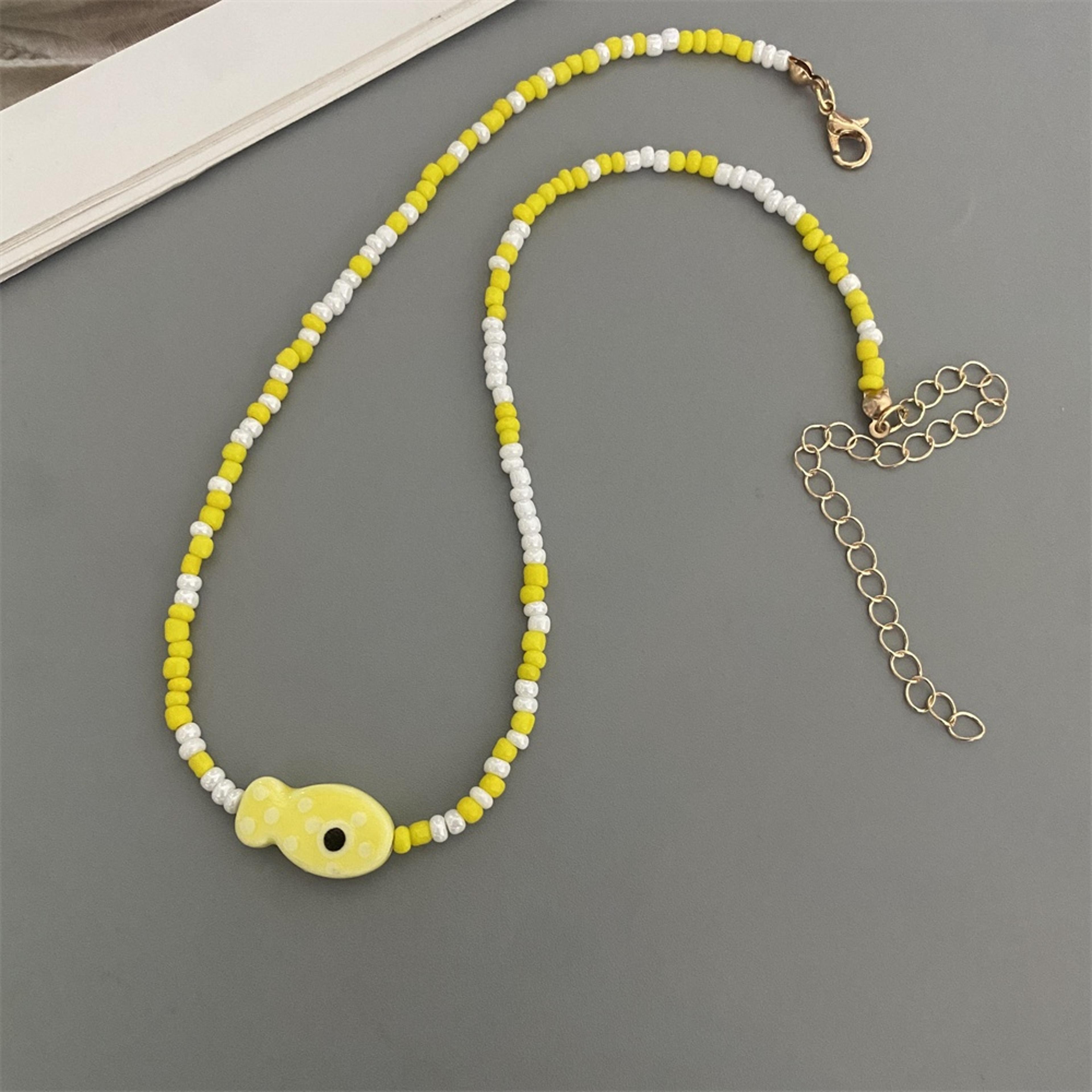 Handmade Fish Pendant Choker Ceramic Fish Necklace With Seed Beads For Women  Girls 2