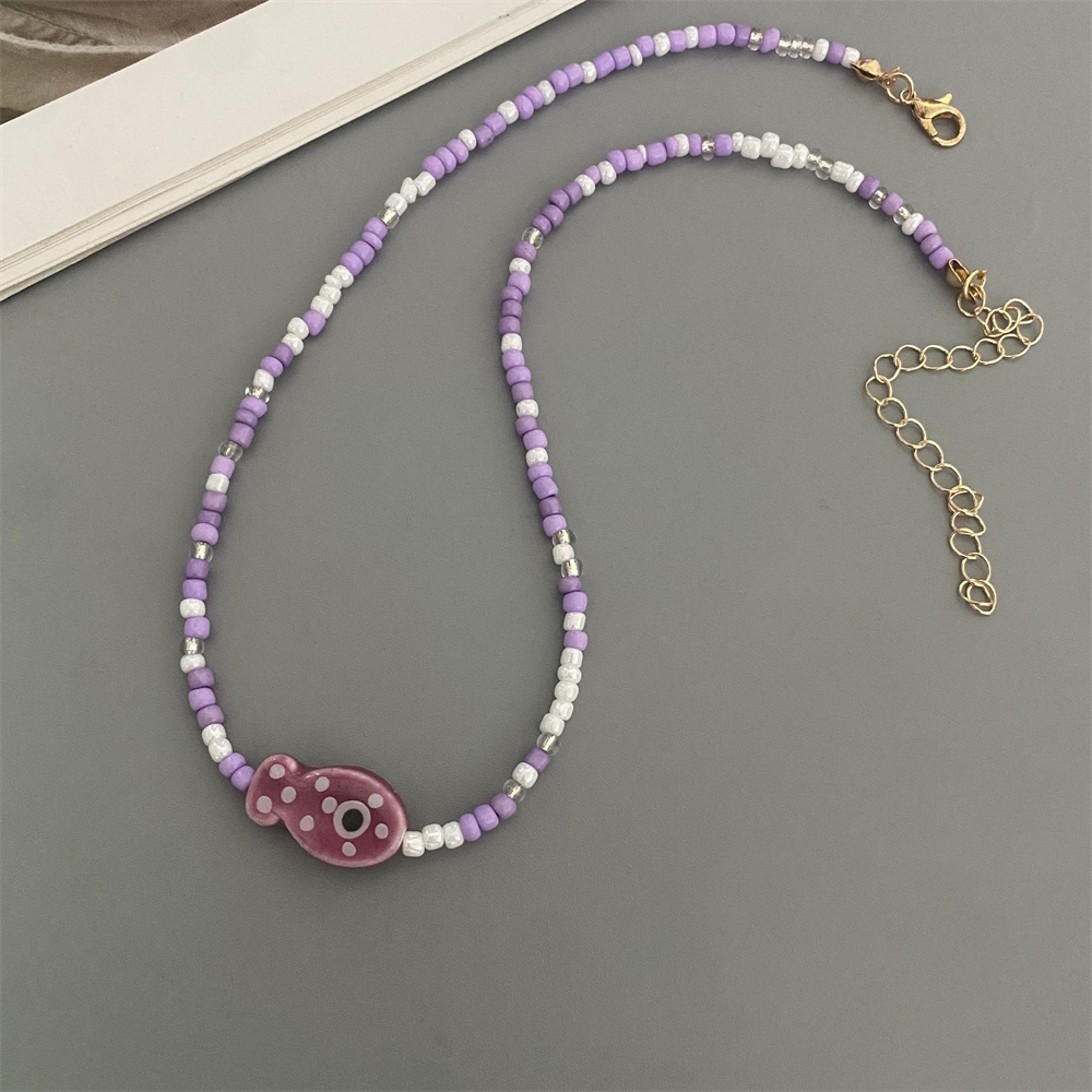Handmade Fish Pendant Choker Ceramic Fish Necklace With Seed Beads For Women  Girls 3