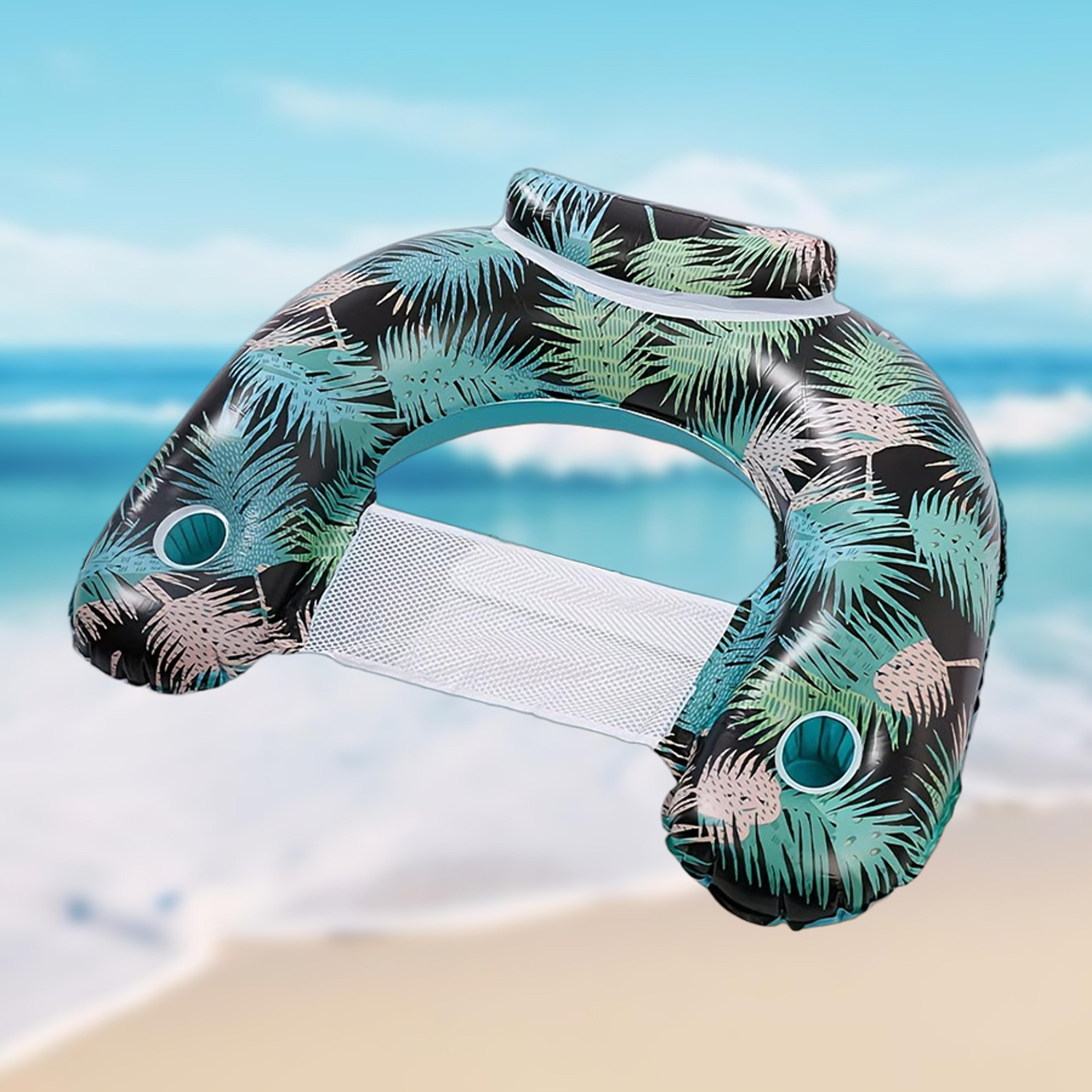 Tropical Leaf Pool Float Foldable Inflatable Pool Lounge Chair With Cup Holder For Adults 4