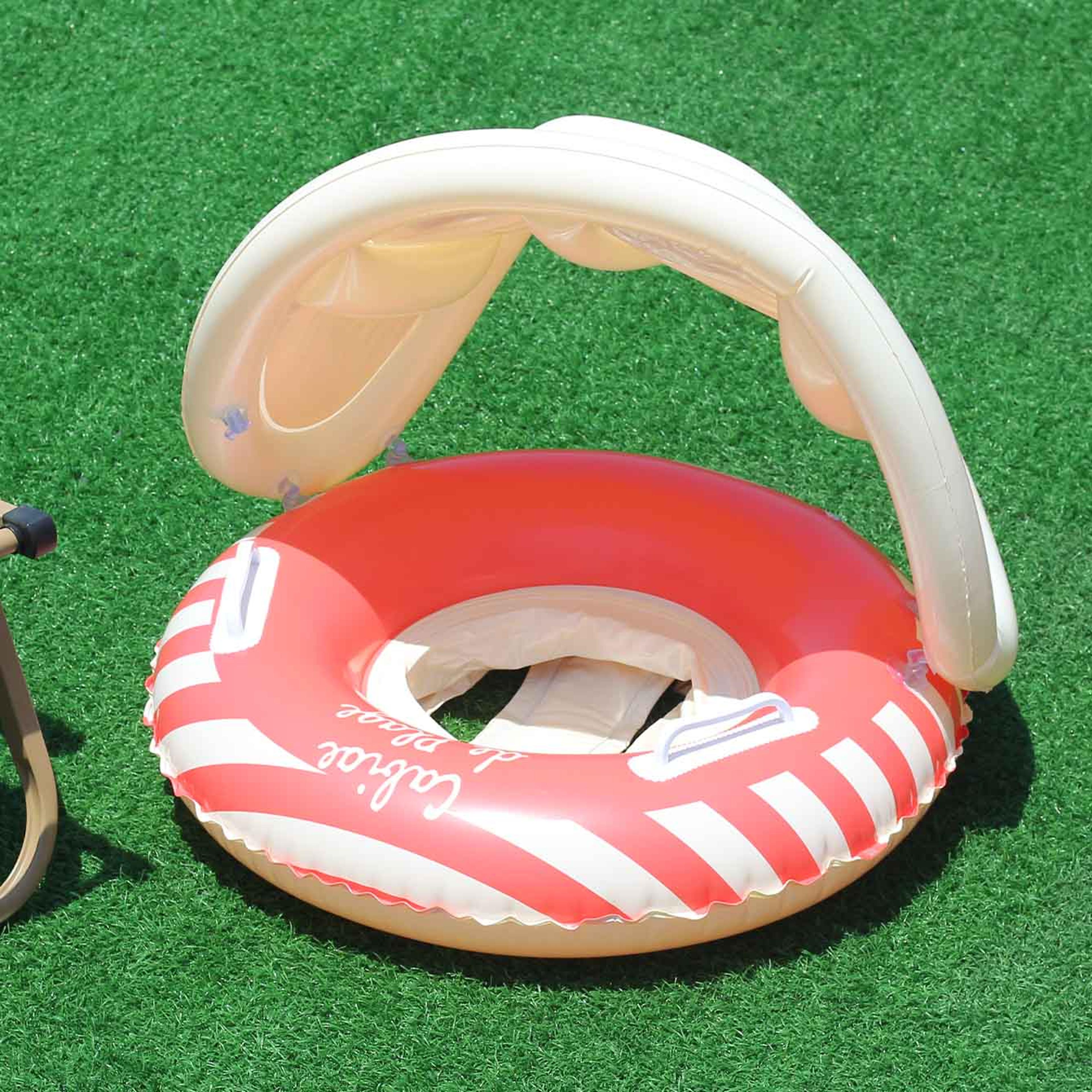 Baby Pool Float With Canopy Inflatable Infant Swim Ring With Sun Protection  Safety Handles 0