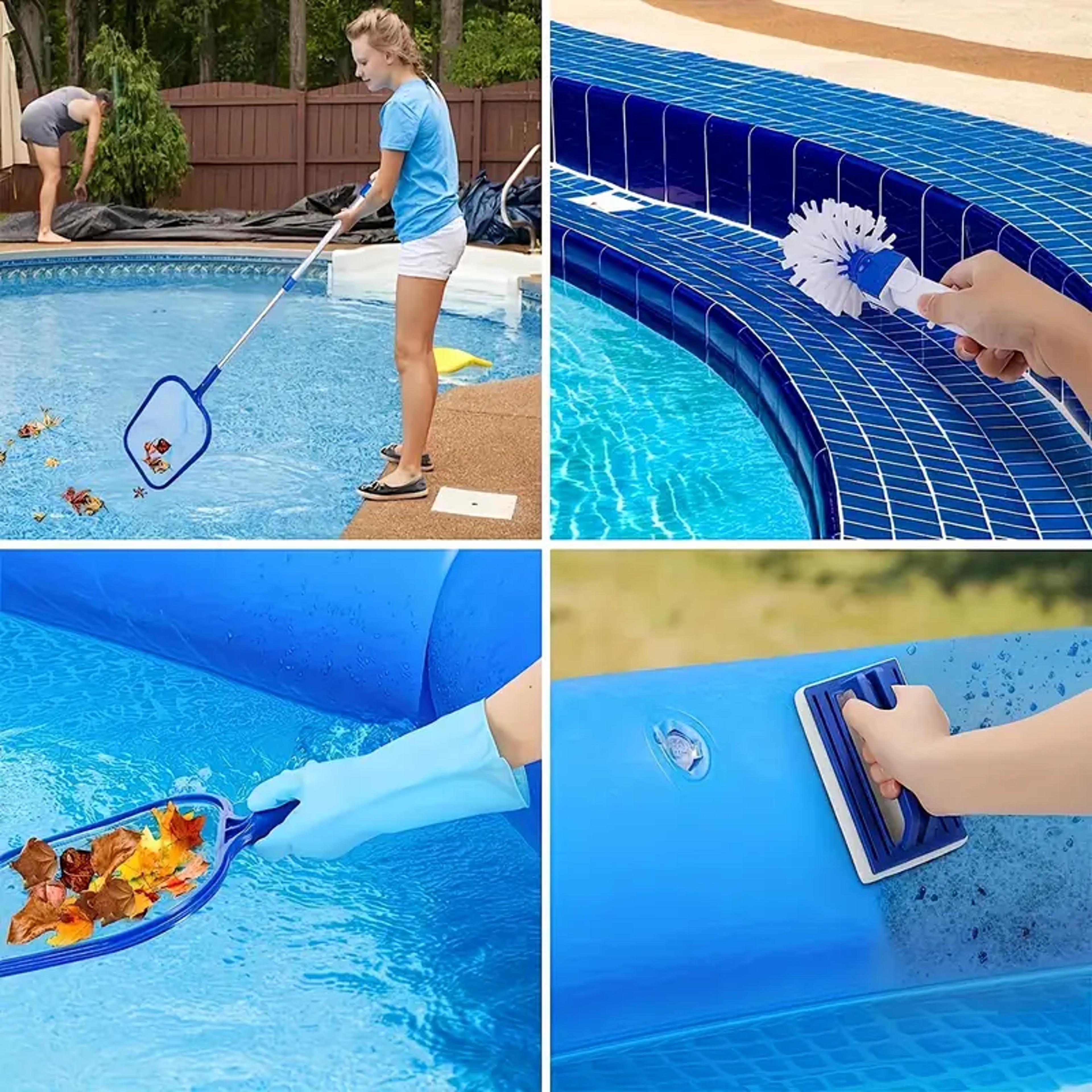 Complete Pool Cleaning Kit With Aluminum Pole Leaf Skimmer  Pool Brush For Easy Pool Maintenance 2