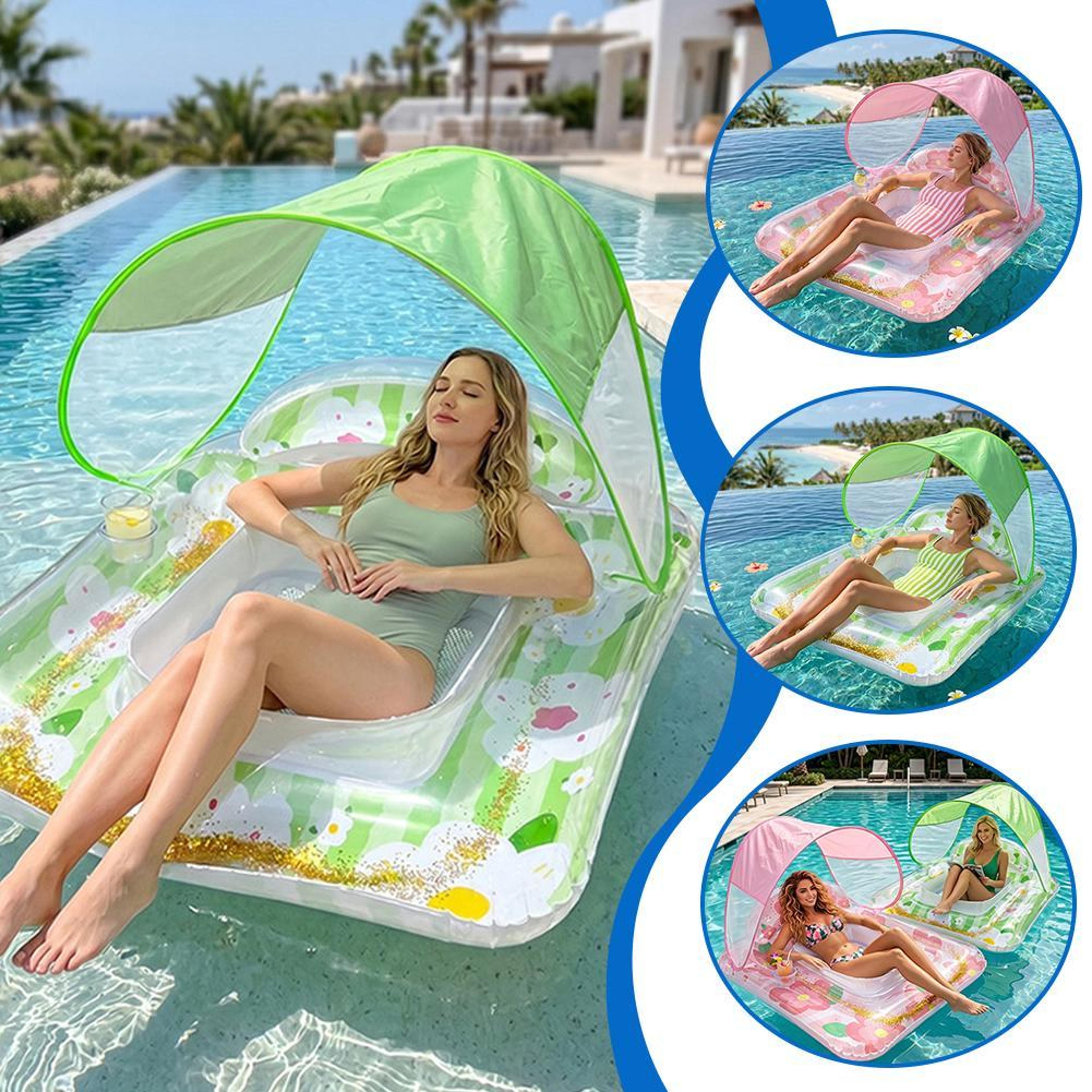 SunShade Inflatable Water Lounge Float With Canopy  Cup Holder For Pool Lake  Beach Relaxation 0
