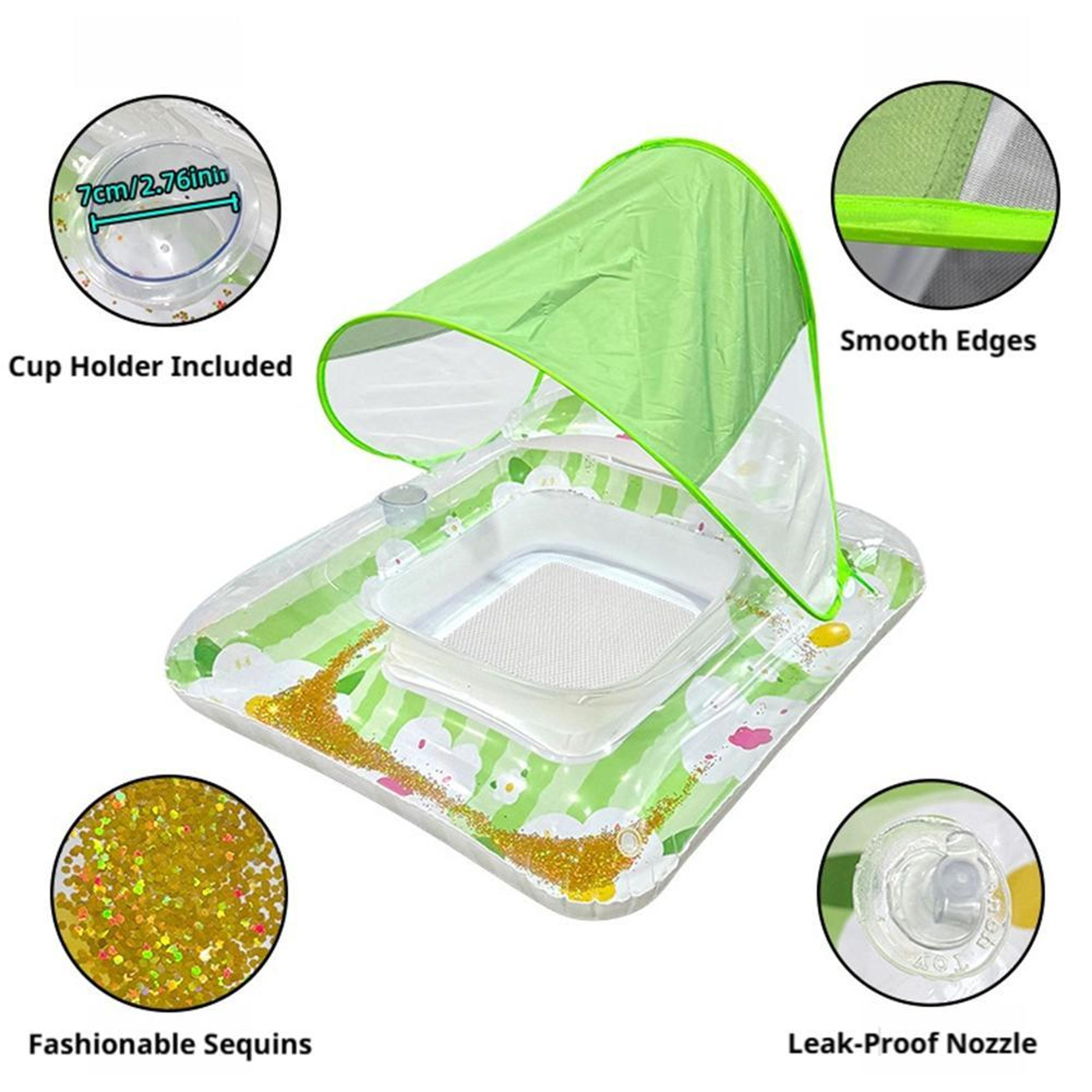 SunShade Inflatable Water Lounge Float With Canopy  Cup Holder For Pool Lake  Beach Relaxation 1