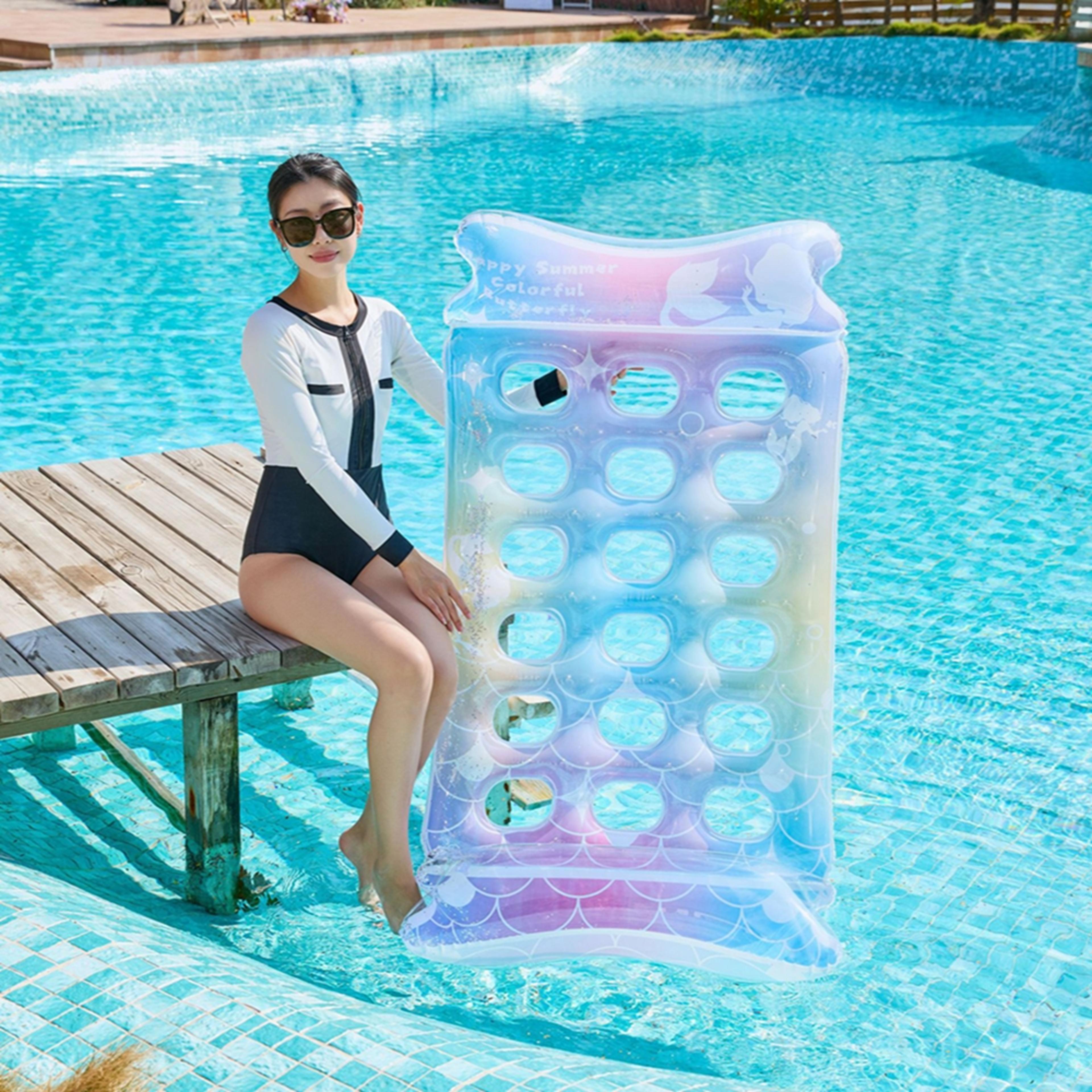 Cooling Inflatable Pool Float With Water Hole Adjustable Pool Lounger For Relaxing  Tanning 2