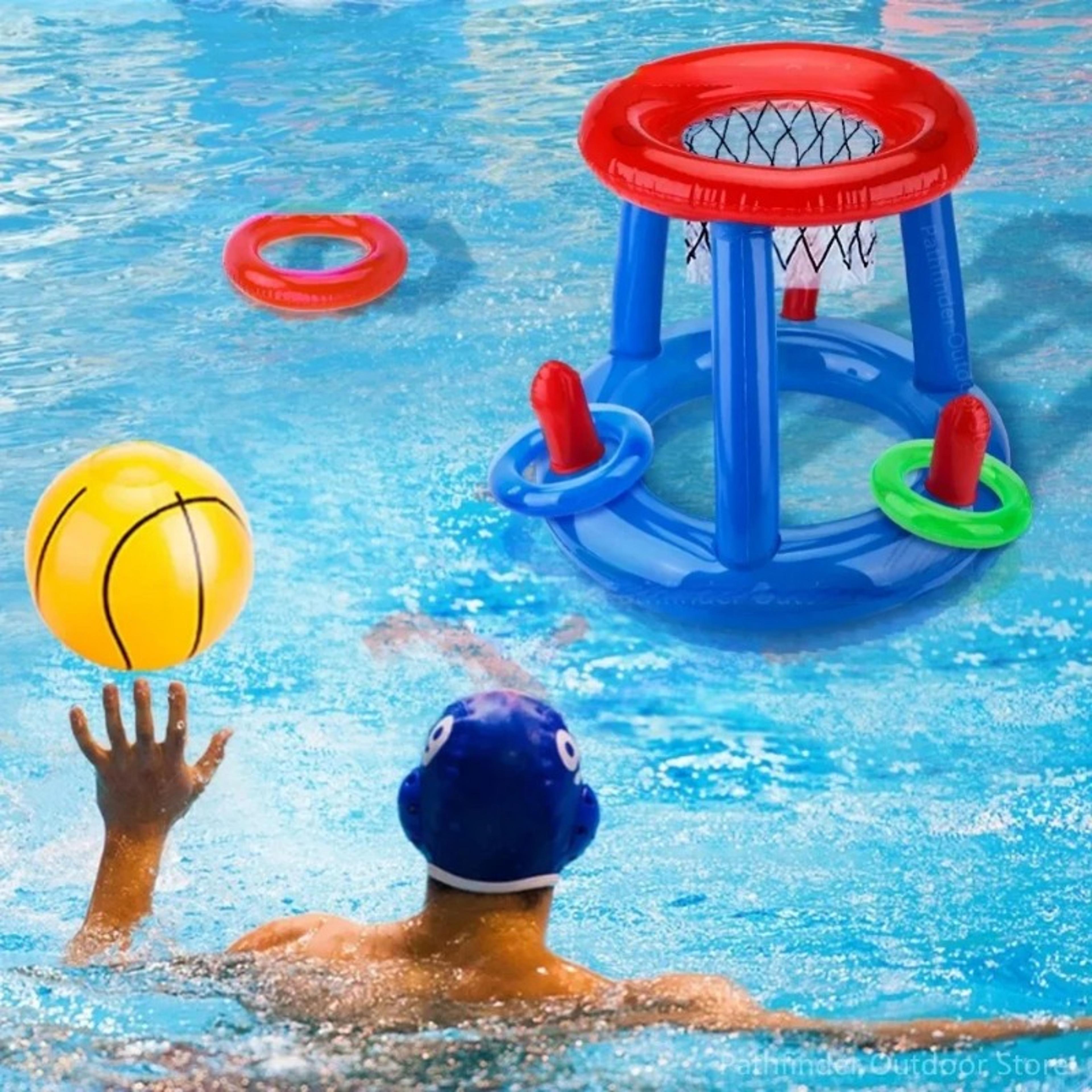 Inflatable Pool Game Set With Floating Basketball Hoop  Pool Ring Toss Game 1