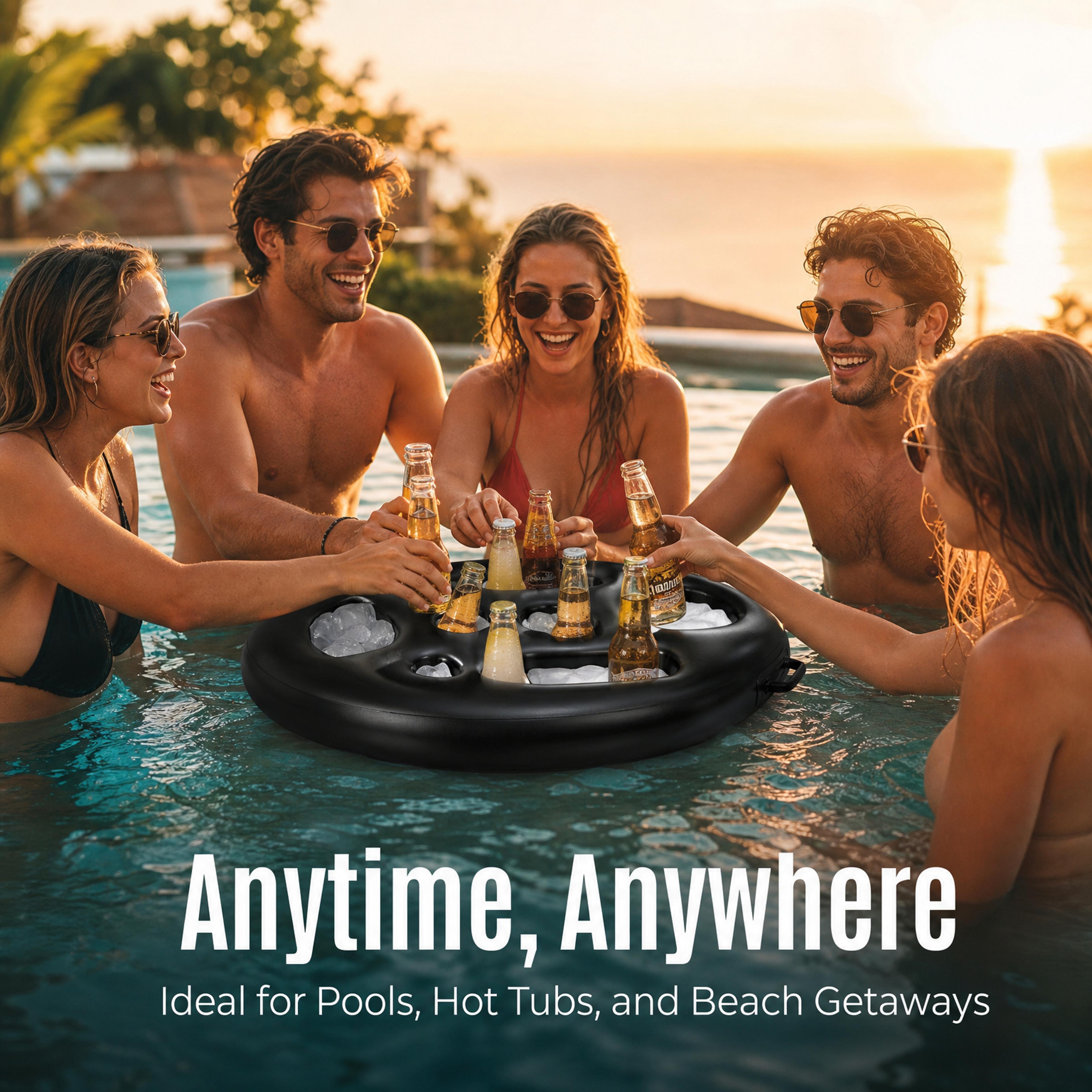 Floating Pool Bar Tray With Ice Bucket Large Inflatable Drink Holder For Pool Parties 1