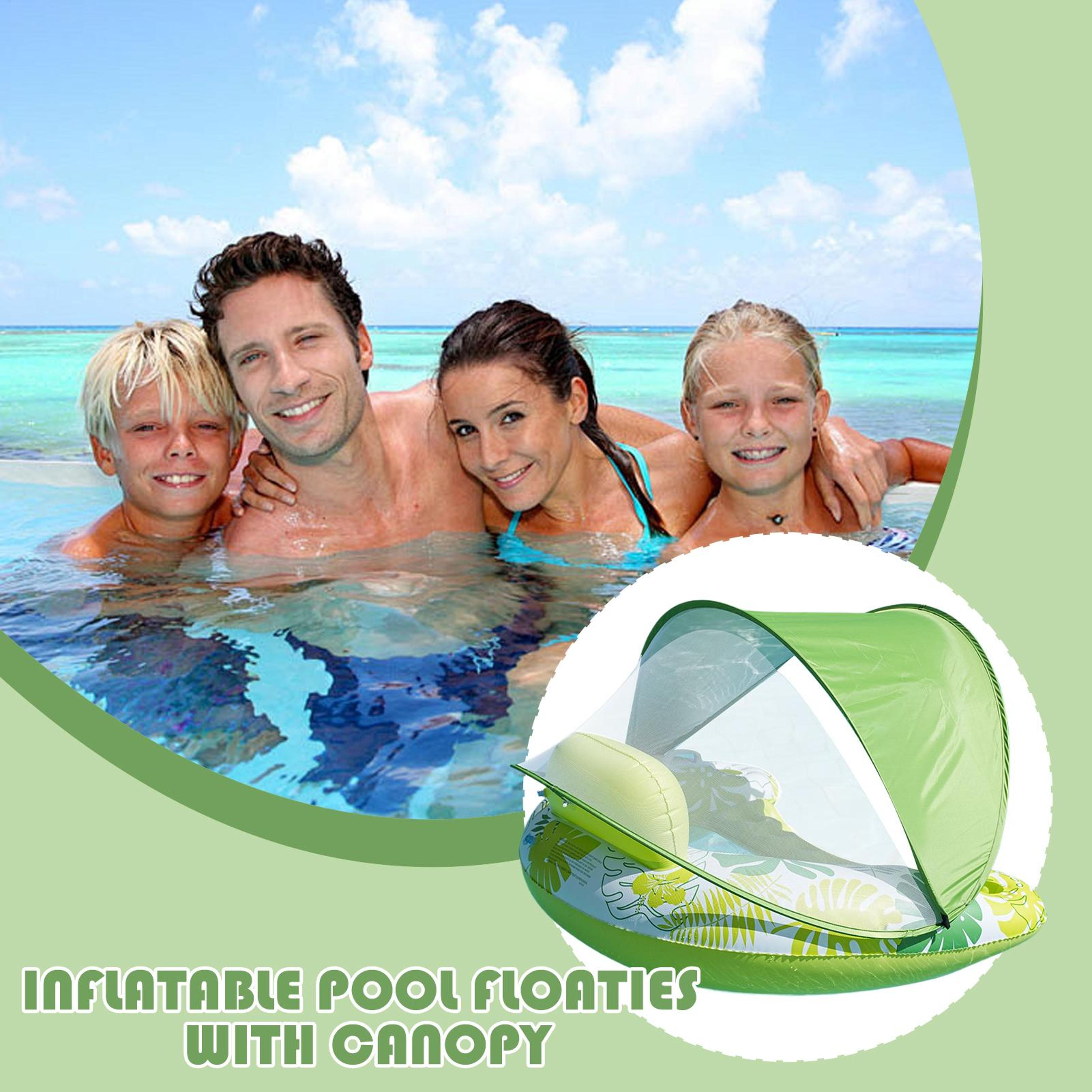 Inflatable Pool Float With Detachable Canopy Heavy Duty U Shape Pool Lounge Chair With Cup Holder 3