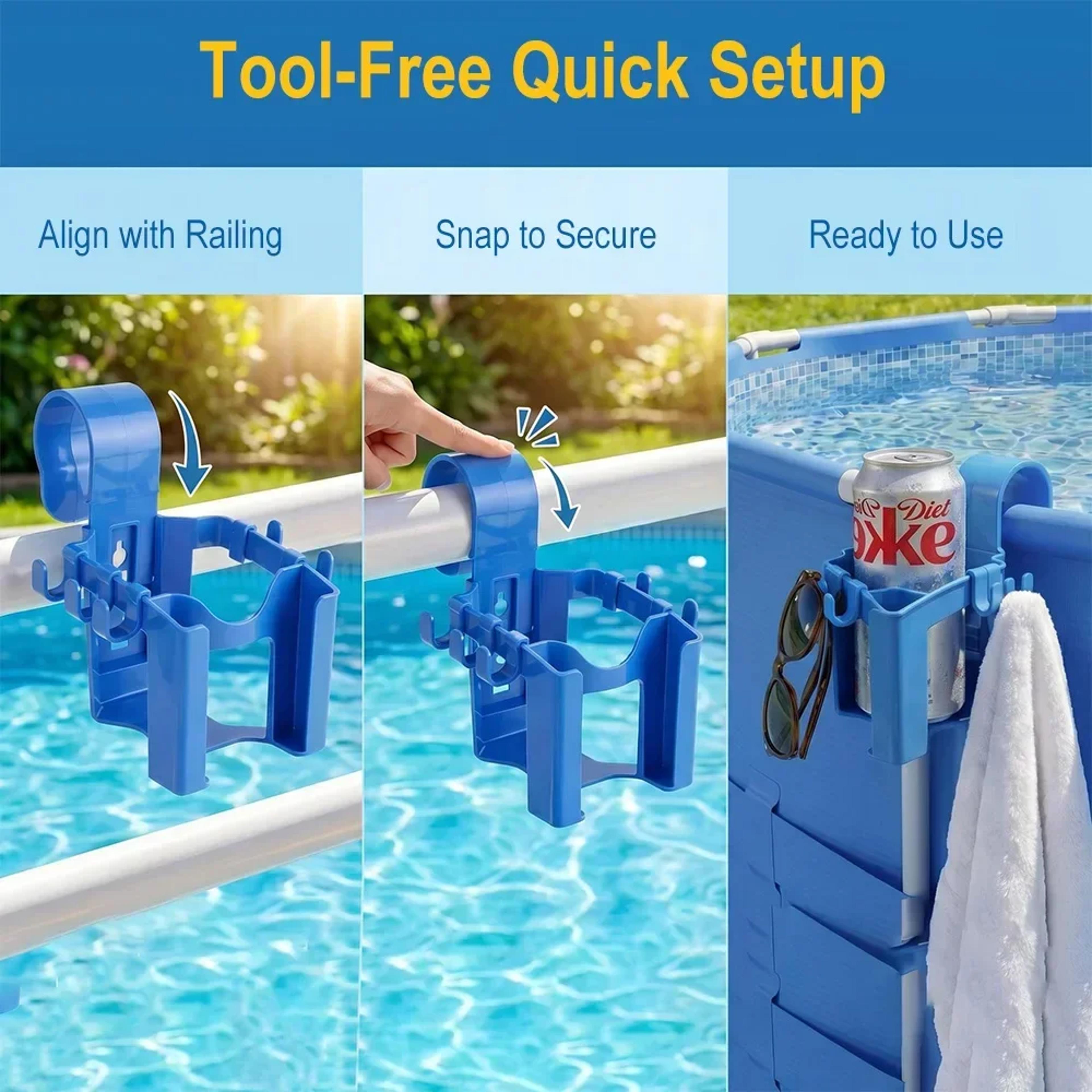 Poolside Storage Rack With Pool Cup Holder  Phone Organizer 2