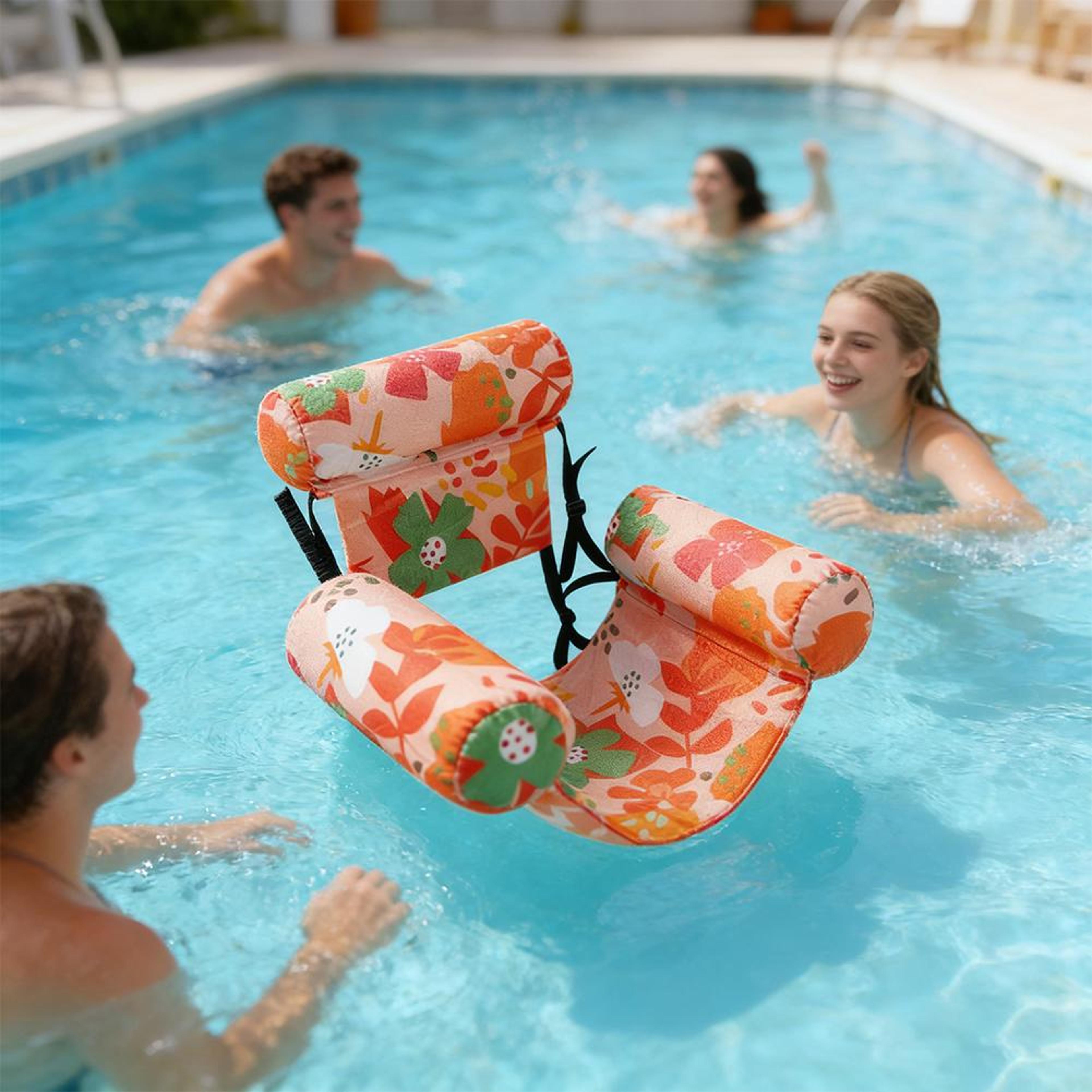 Foldable Inflatable Pool Lounger With Backrest  Armrests Comfortable Pool Float Chair For Adults 2