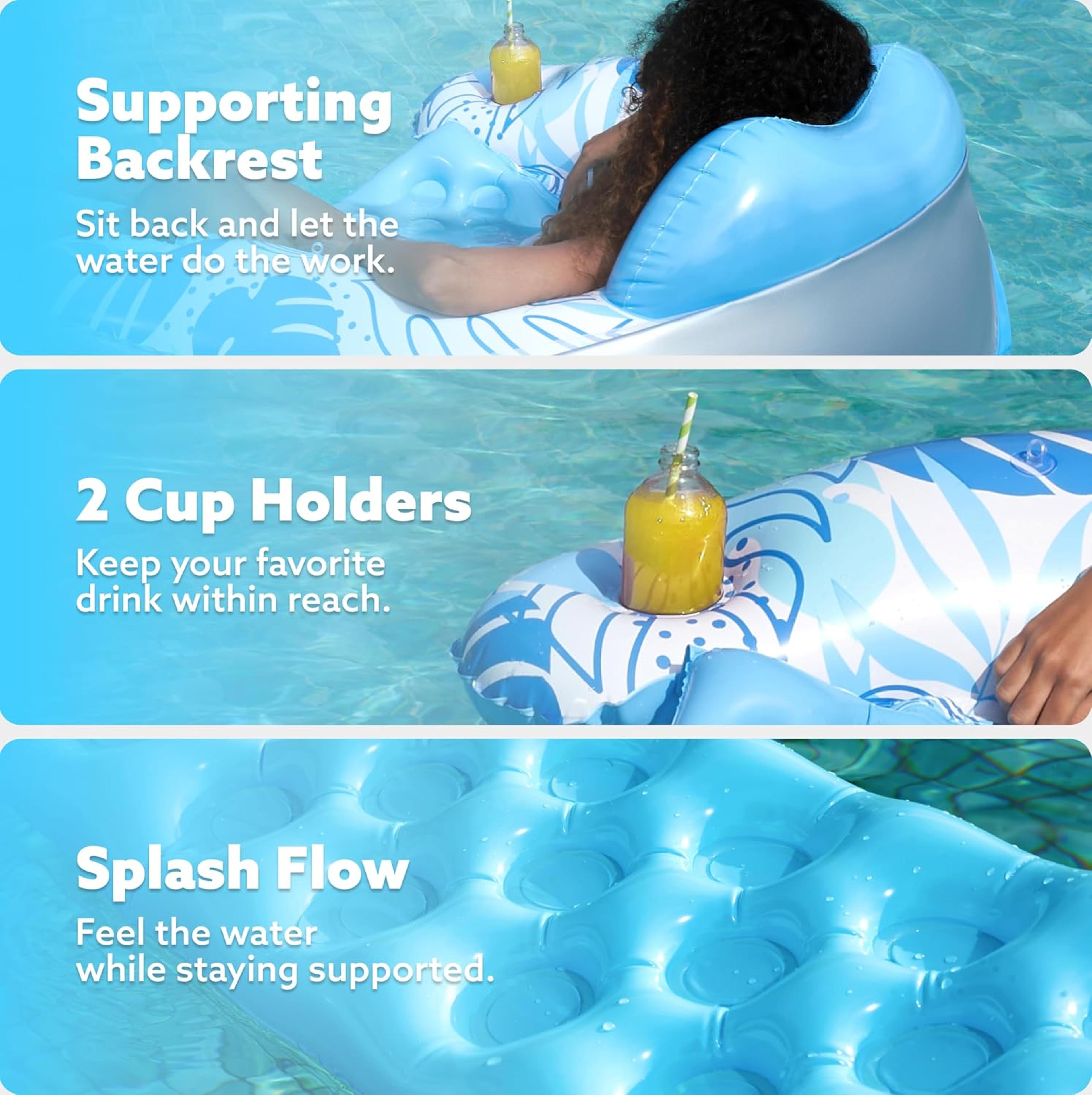 Inflatable Pool Float With Canopy  Cup Holders Adult Pool Lounge Chair Floating Recliner 5