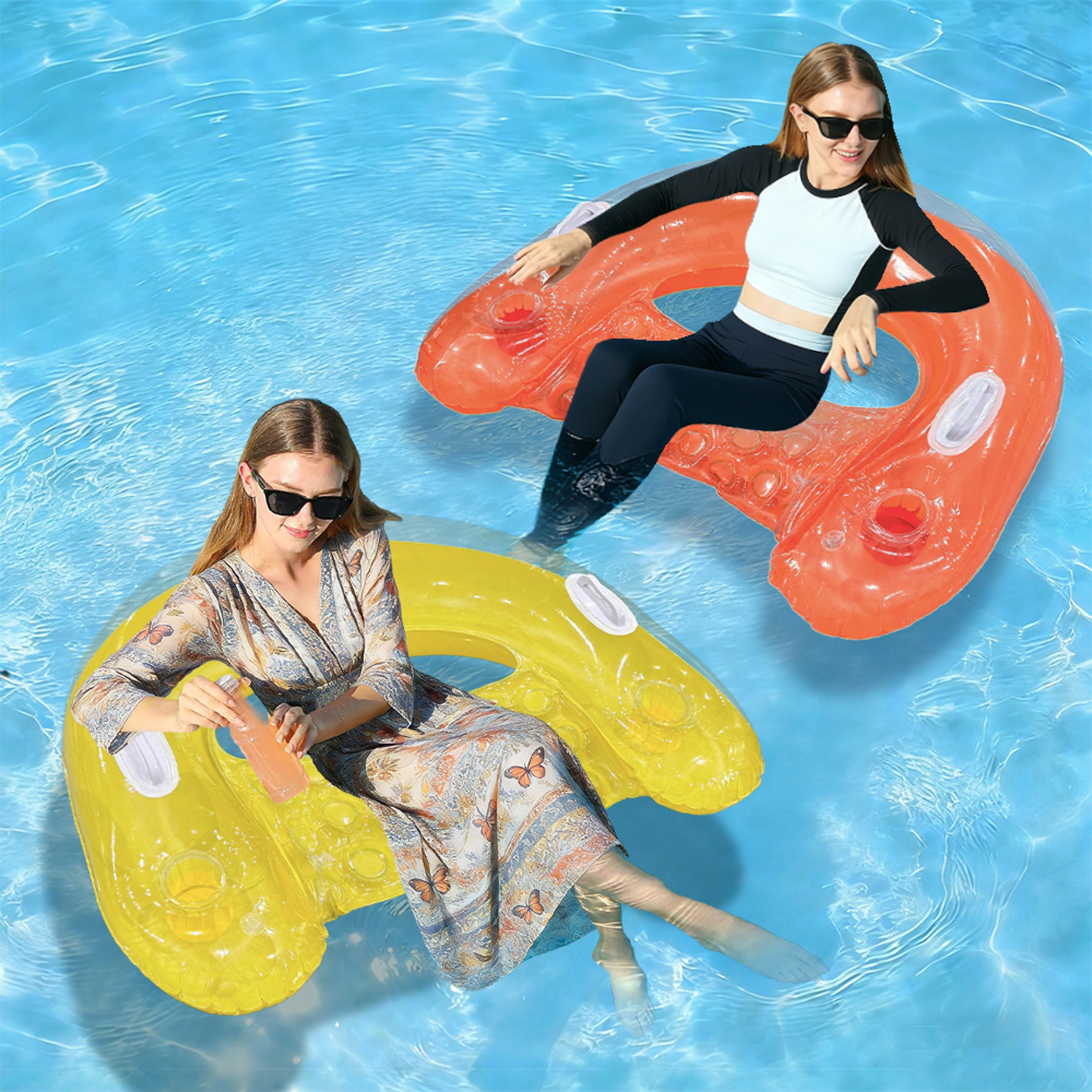 ComfortFloat Inflatable Pool Chair With Cup Holder  Handles For Adults 3