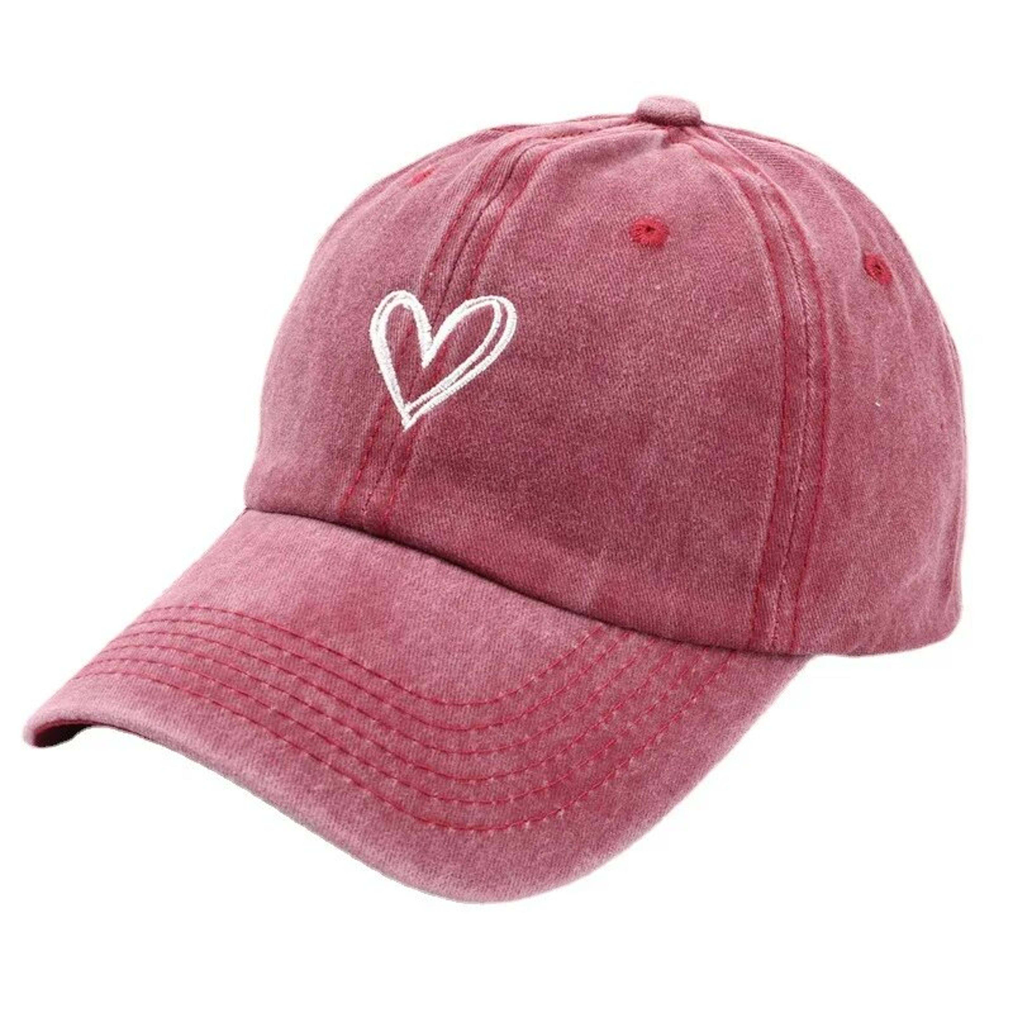 Vintage Washed Baseball Cap With Peach Heart Embroidery Adjustable Unisex Cotton Dad Hat 0