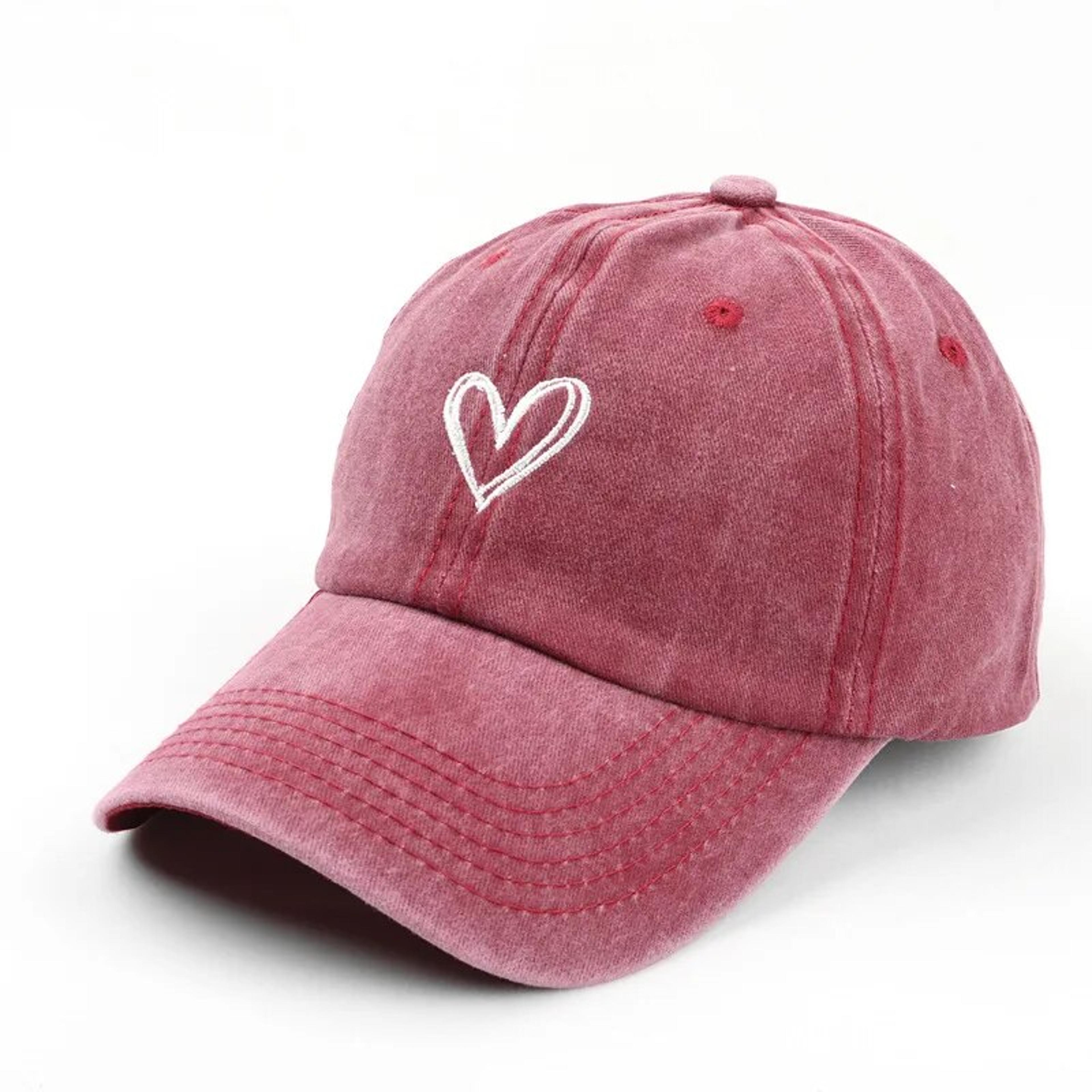 Vintage Washed Baseball Cap With Peach Heart Embroidery Adjustable Unisex Cotton Dad Hat 1