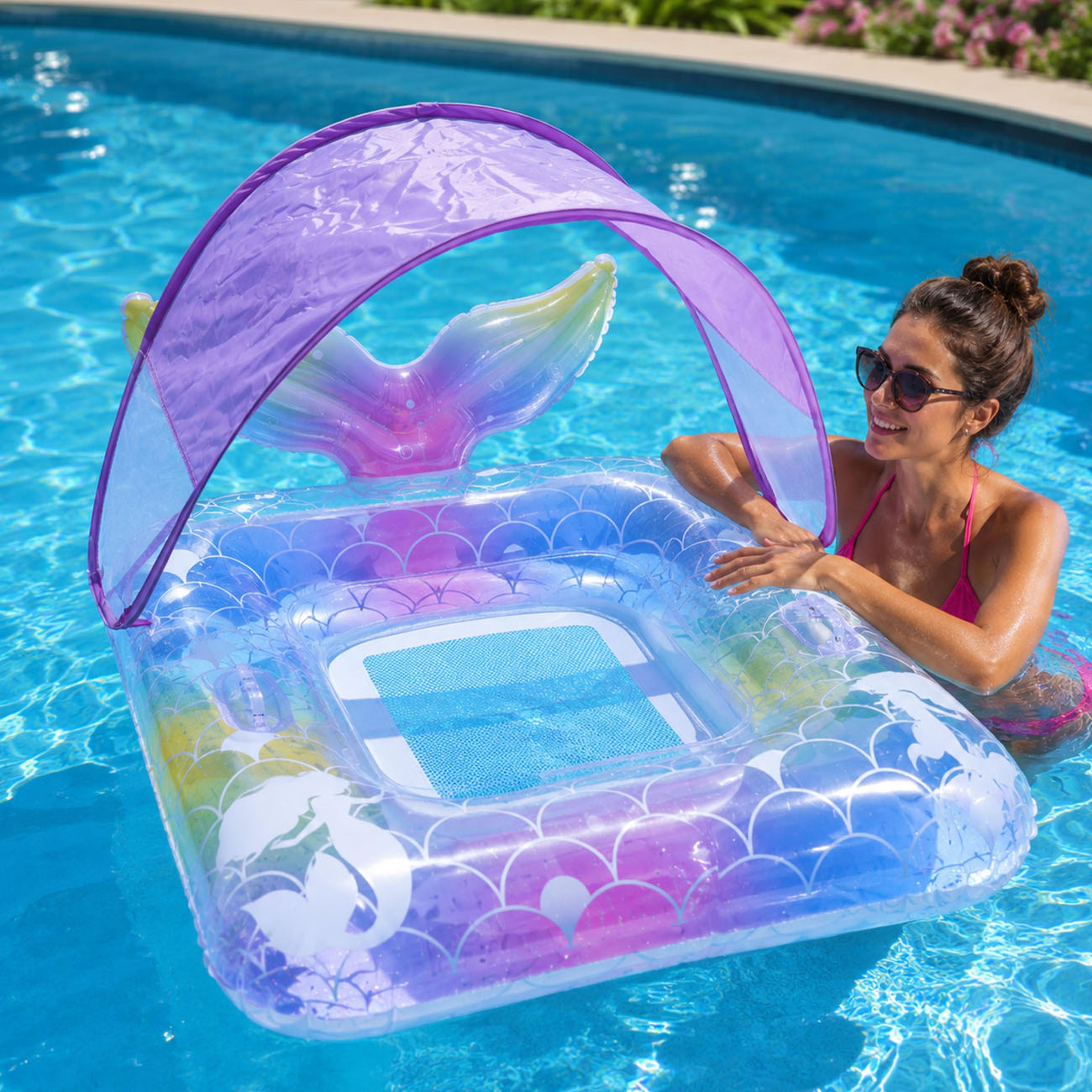 Mermaid Butterfly Inflatable Pool Float With Canopy Floating Pool Hammock Lounge Chair 2