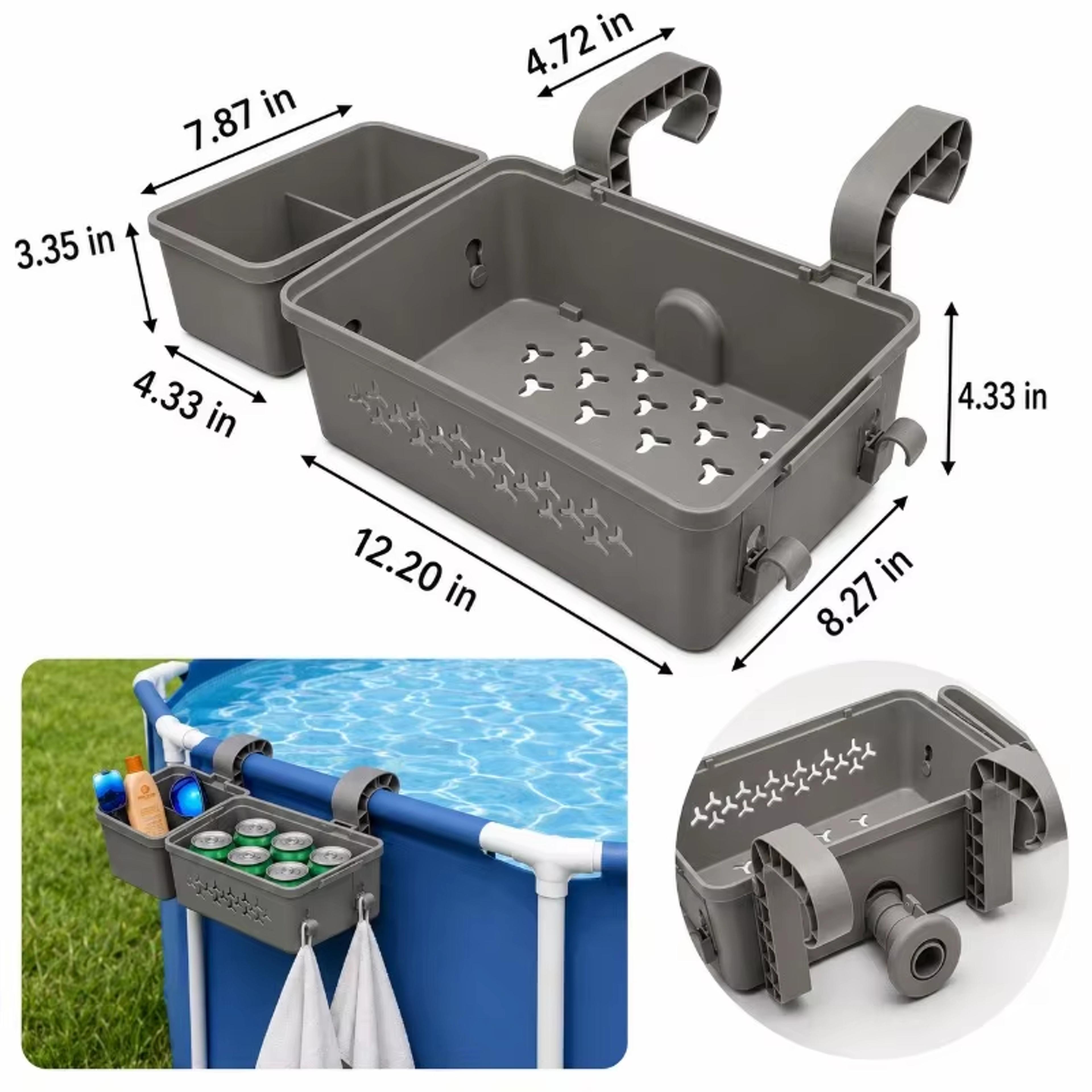 Adjustable Pool Side Organizer With Cup Holder  Towel Hooks For Above Ground Pools 3