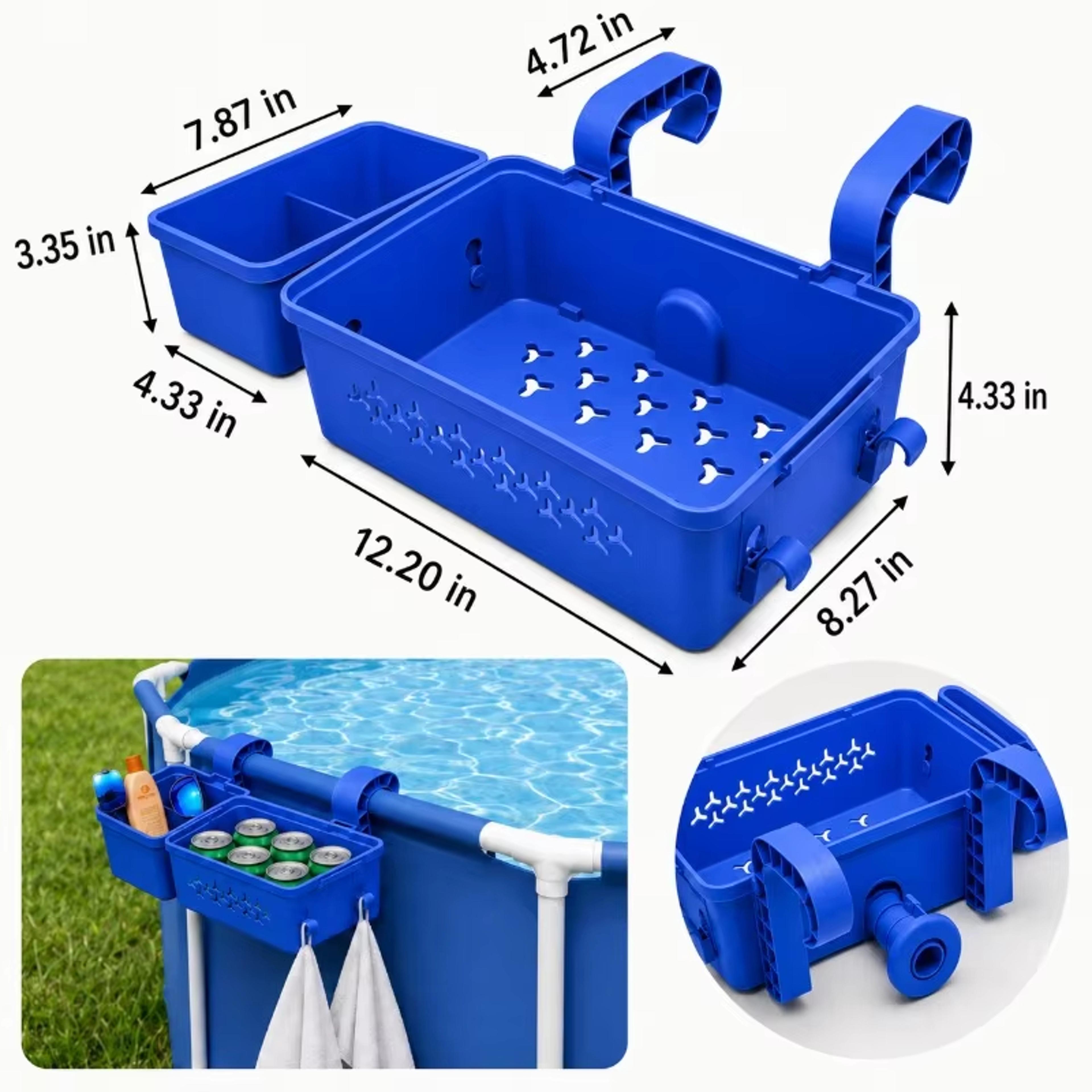 Adjustable Pool Side Organizer With Cup Holder  Towel Hooks For Above Ground Pools 4