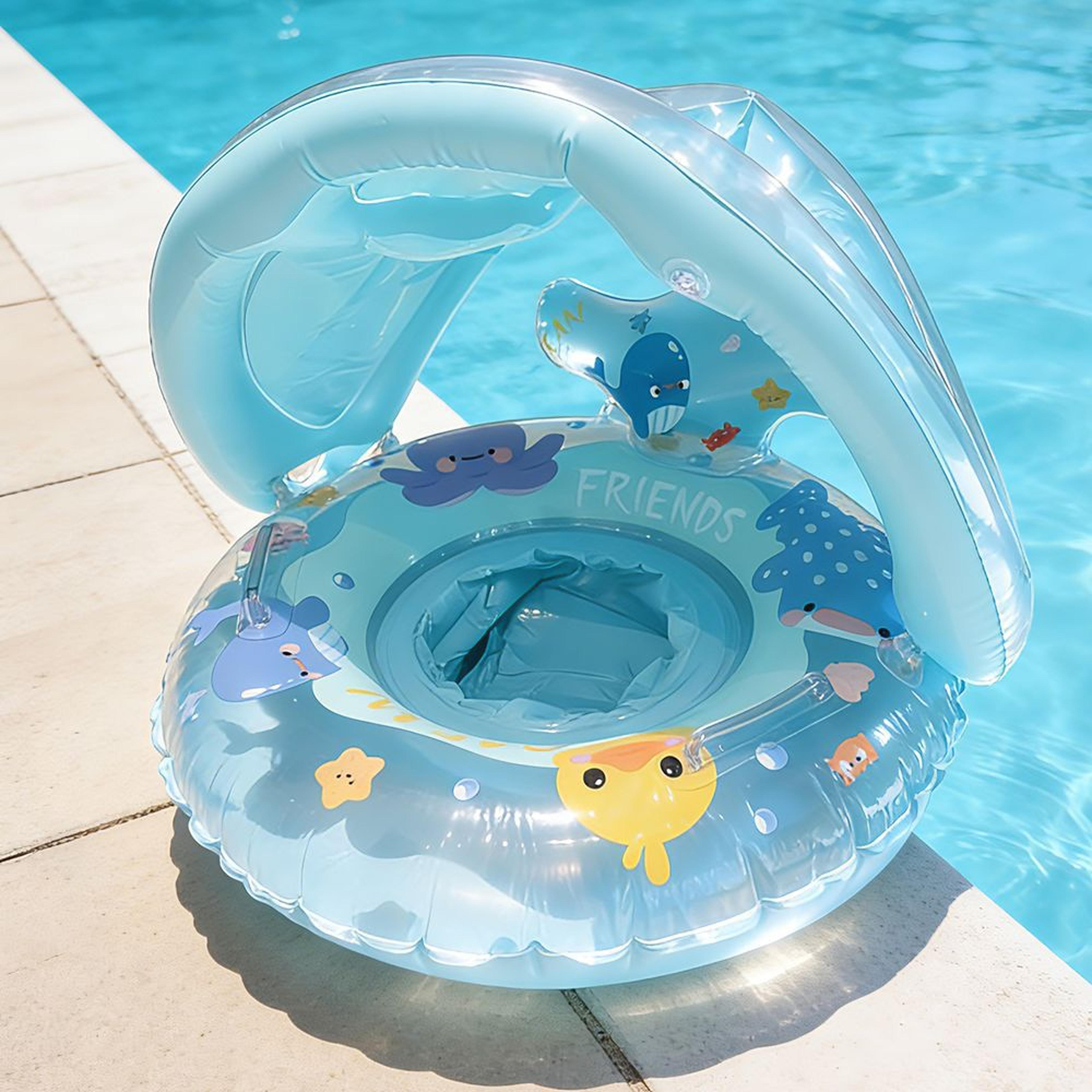SunShield Inflatable Pool Float With Detachable Canopy Portable Pool Float With Sunshade Swim Tube 0