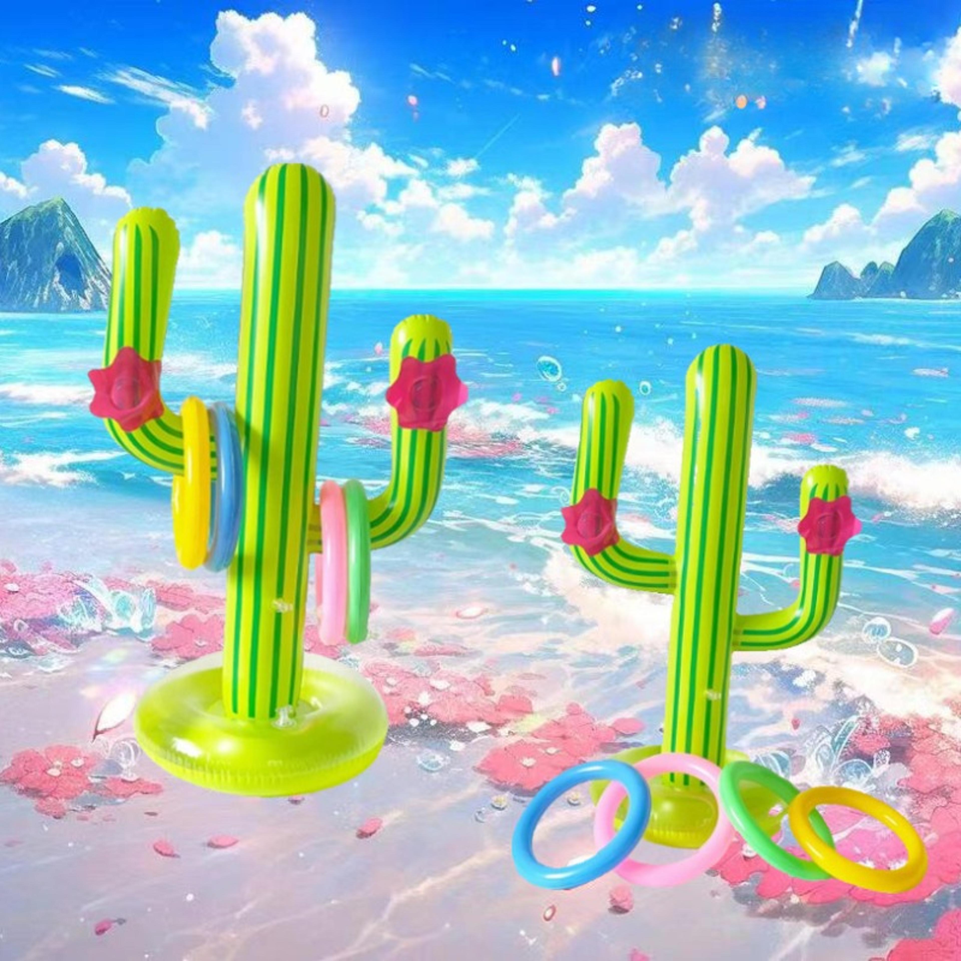 Inflatable Ring Toss Game Cactus Set Floating Pool Party Games For Summer Beach  Family Fun 2