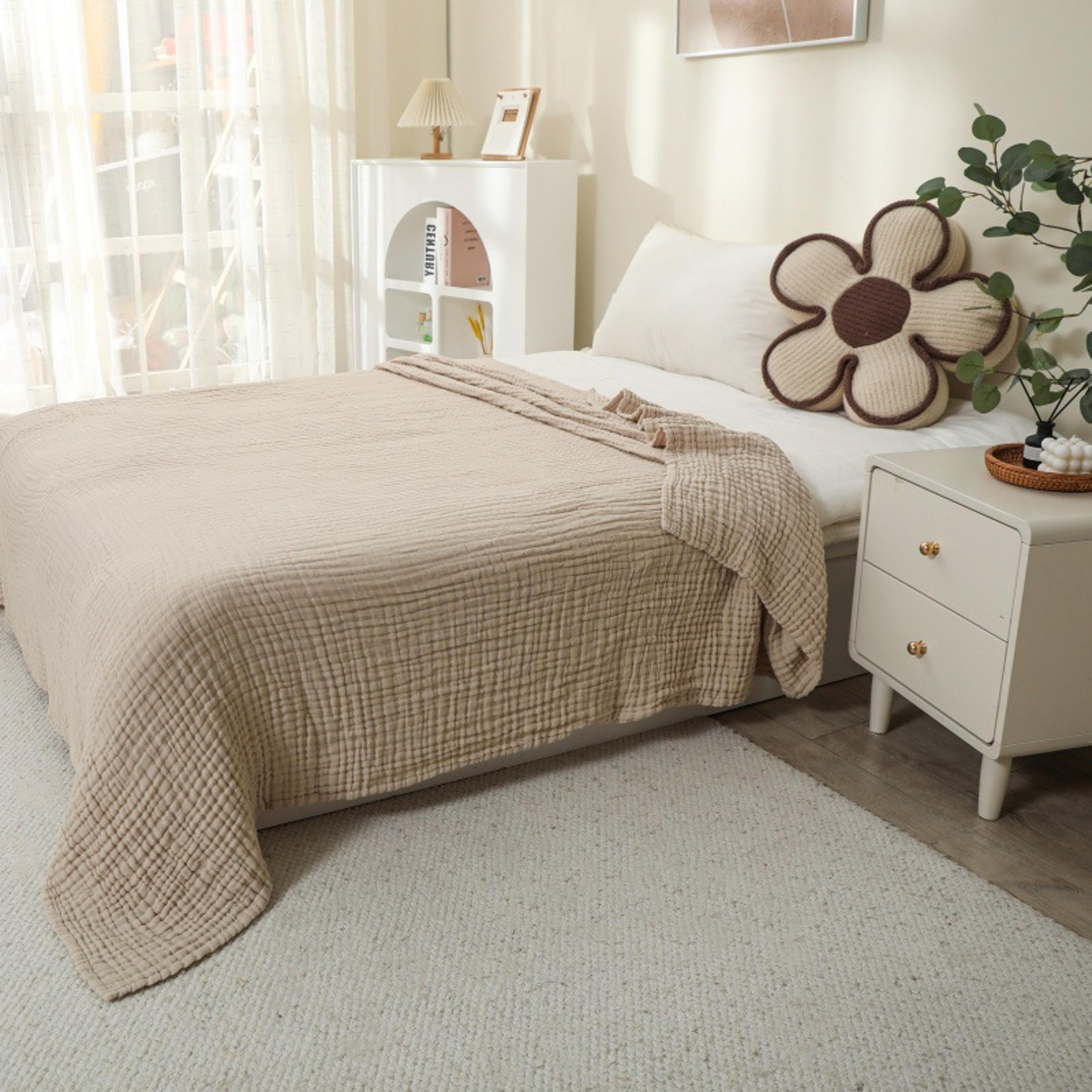 Cotton Muslin Blanket Cotton Breathable Throw Blanket For Bed Couch  All Season Comfort 3