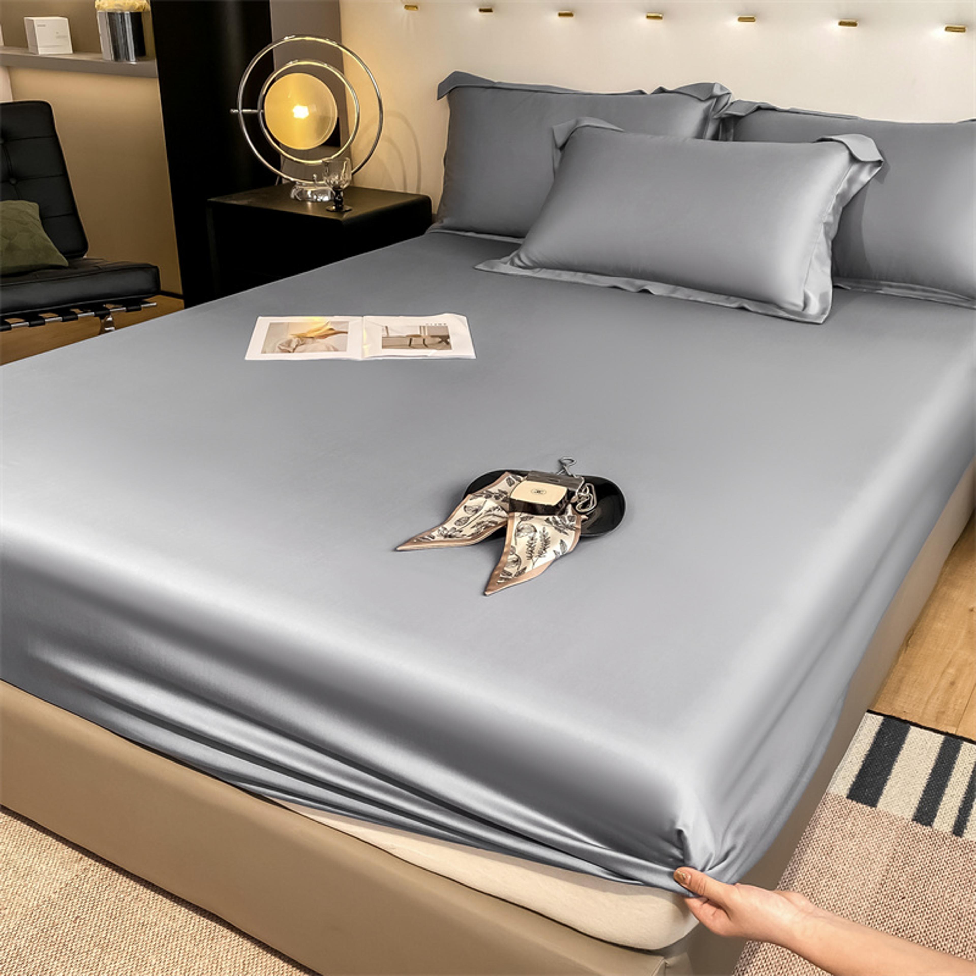 Luxury Mulberry Silk Fitted Sheet Silk Mattress Cover For Queen  King Beds 1