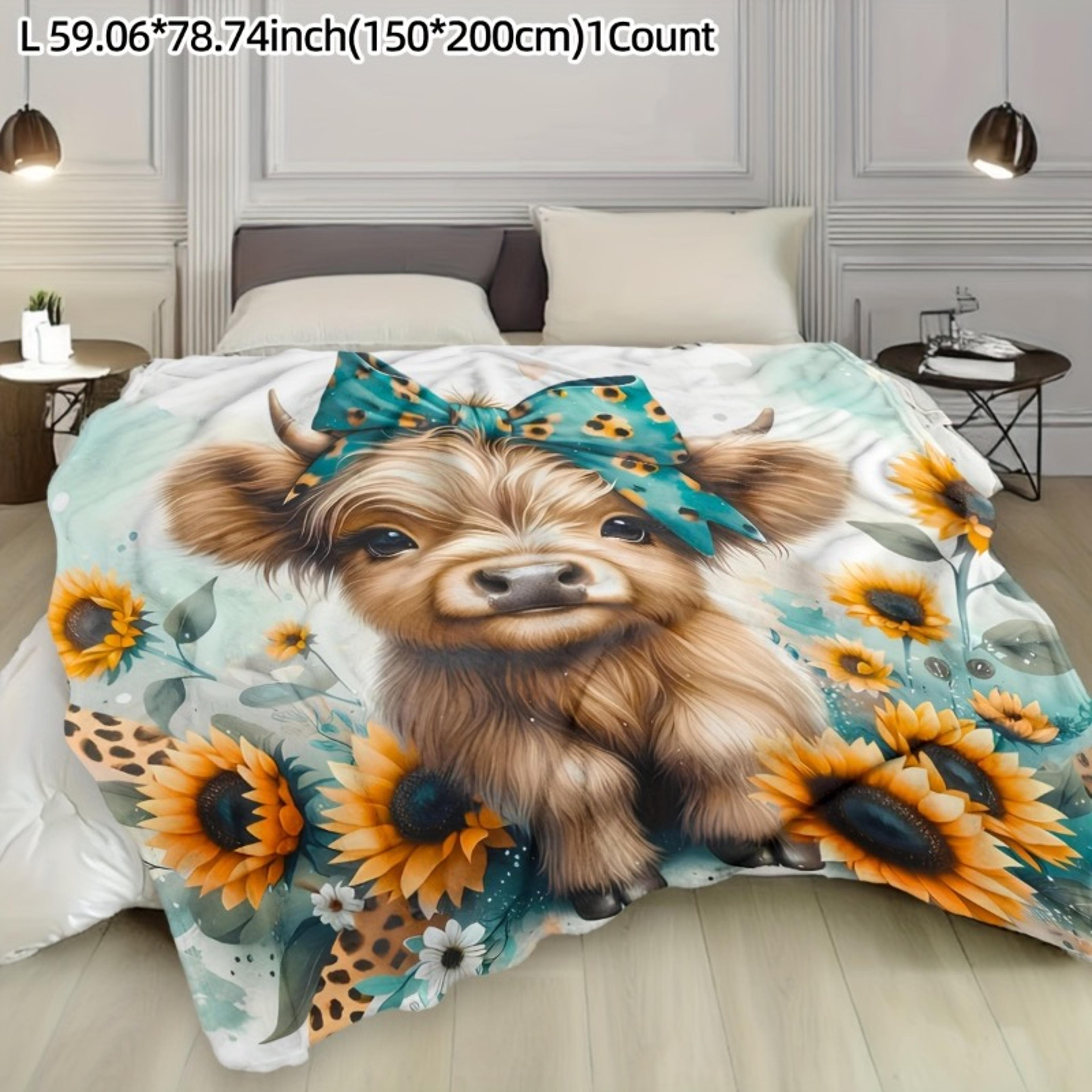 Sunflower Highland Cow Flannel Throw Blanket Soft Cozy Farmhouse Fleece Blanket For Bed Sofa  Offic 1