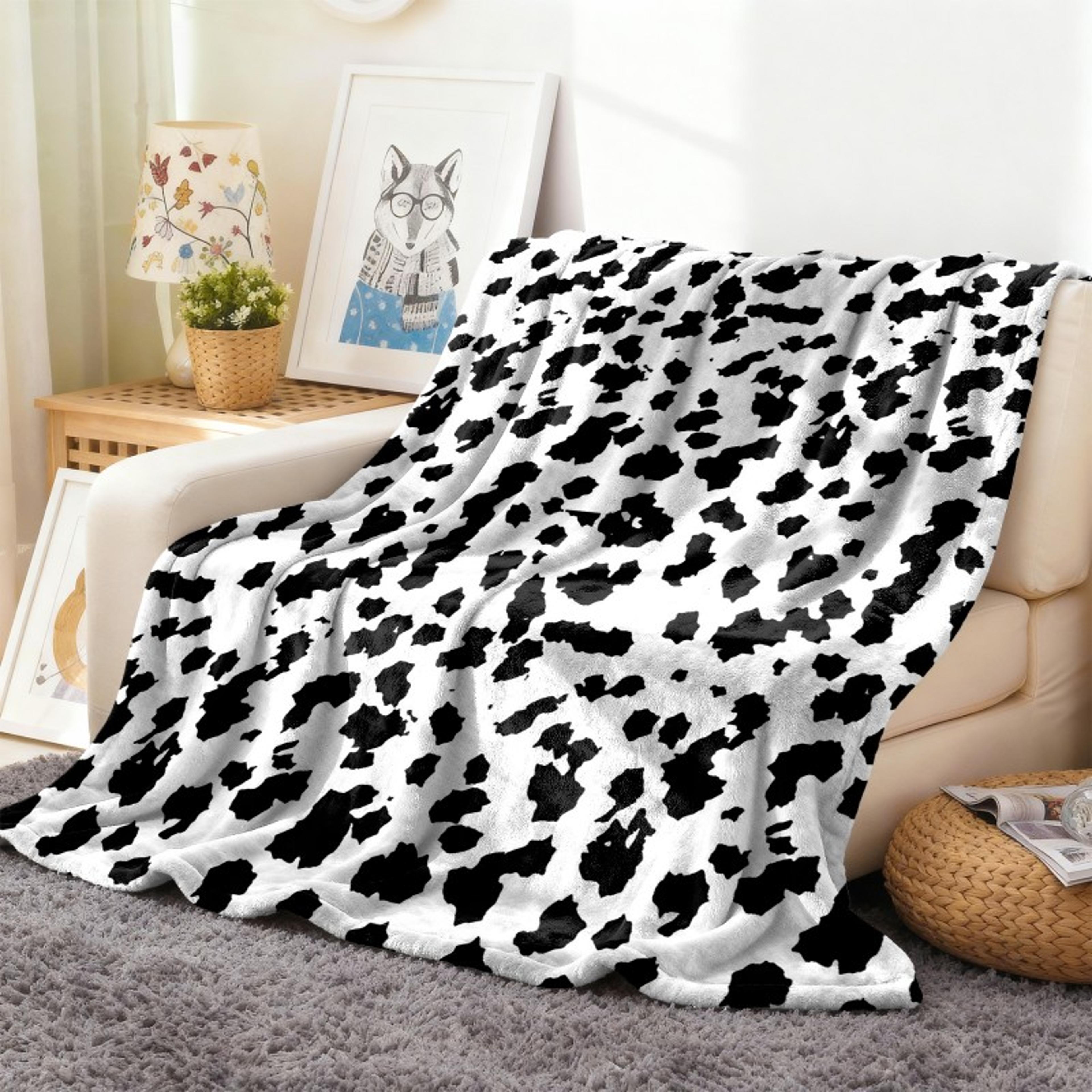 Cow Print Flannel Throw Blanket Soft Fleece Cowhide Pattern All Season Blanket For Sofa Bed  Travel 10