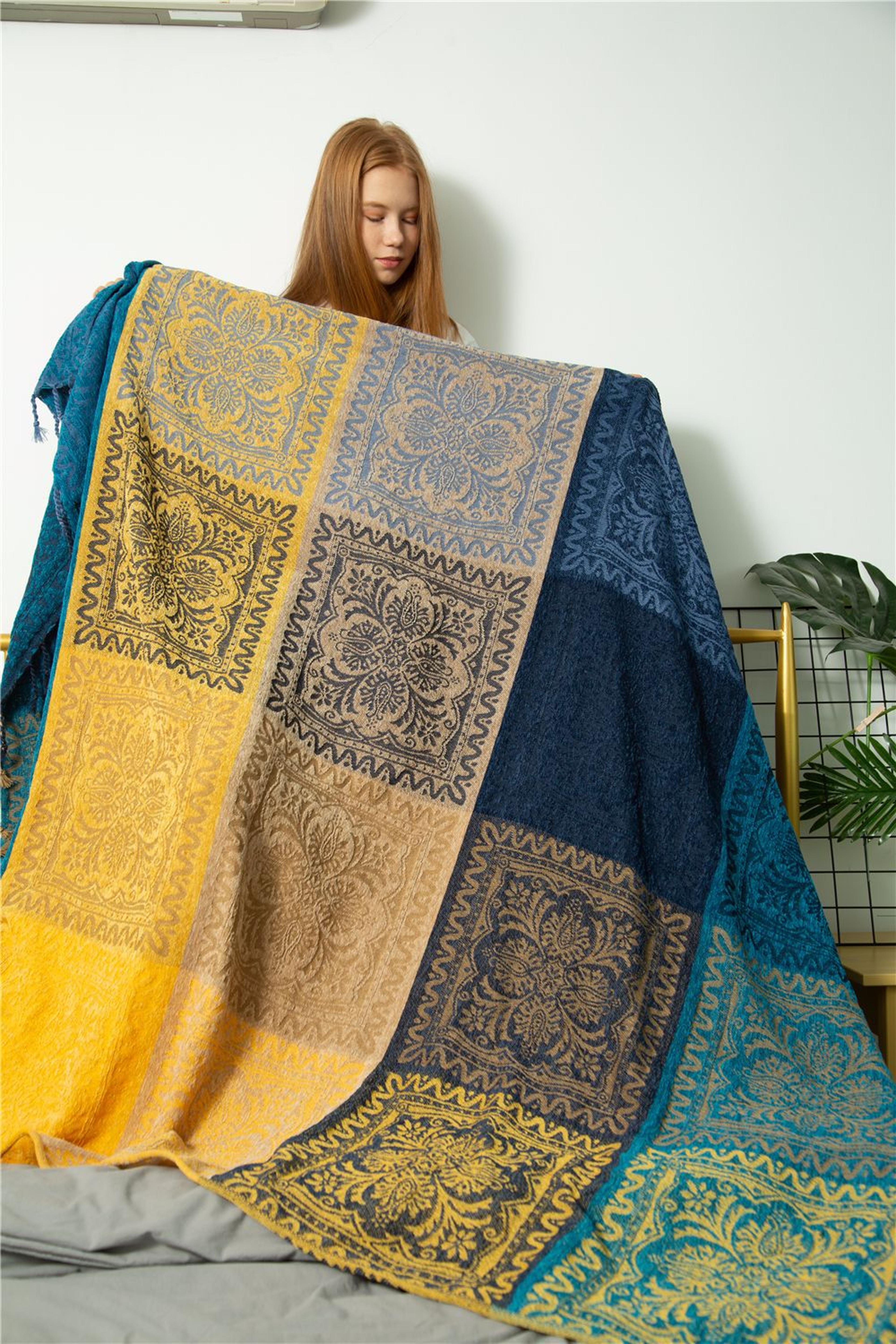 Boho Throw Blanket Chenille Sofa Cover With Tassels Decorative Couch Blanket For Bed  Living Room 0