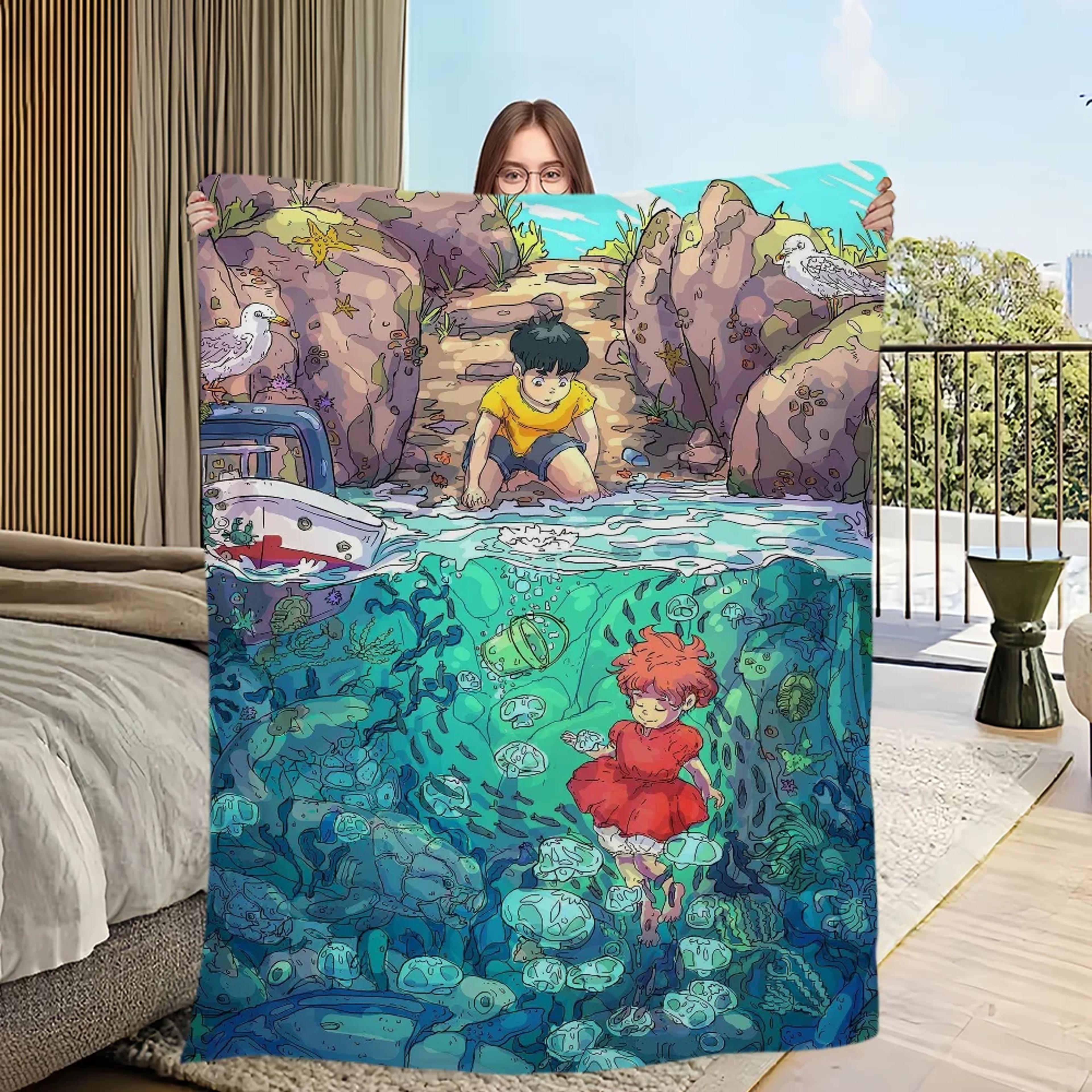 Ponyo Flannel Throw Blanket Soft Plush Fleece Anime Throw For Sofa Bed  Travel 1