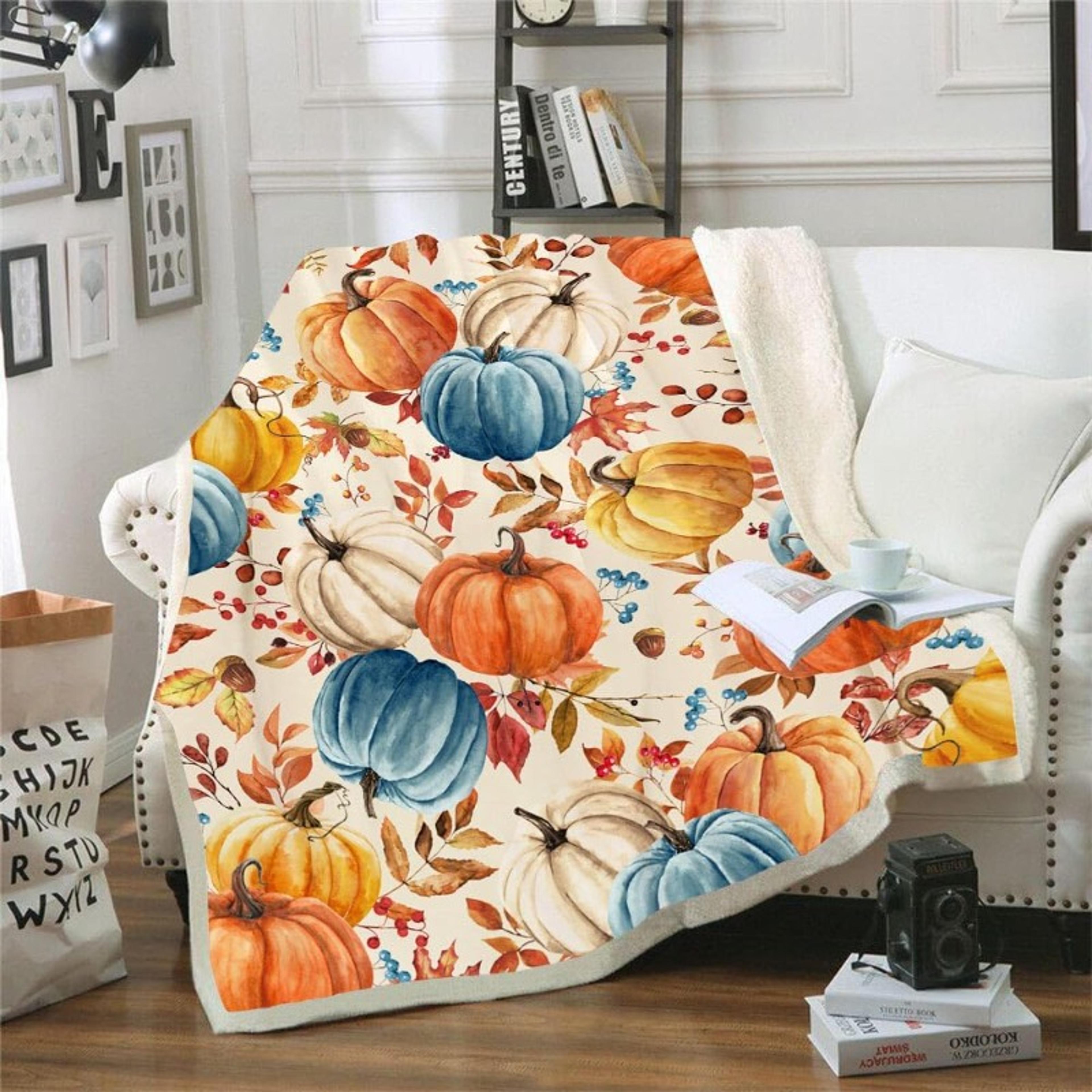 Cozy Fall Throw Blanket Soft Pumpkin Throw Blanket For Halloween  Autumn Home Decor 4
