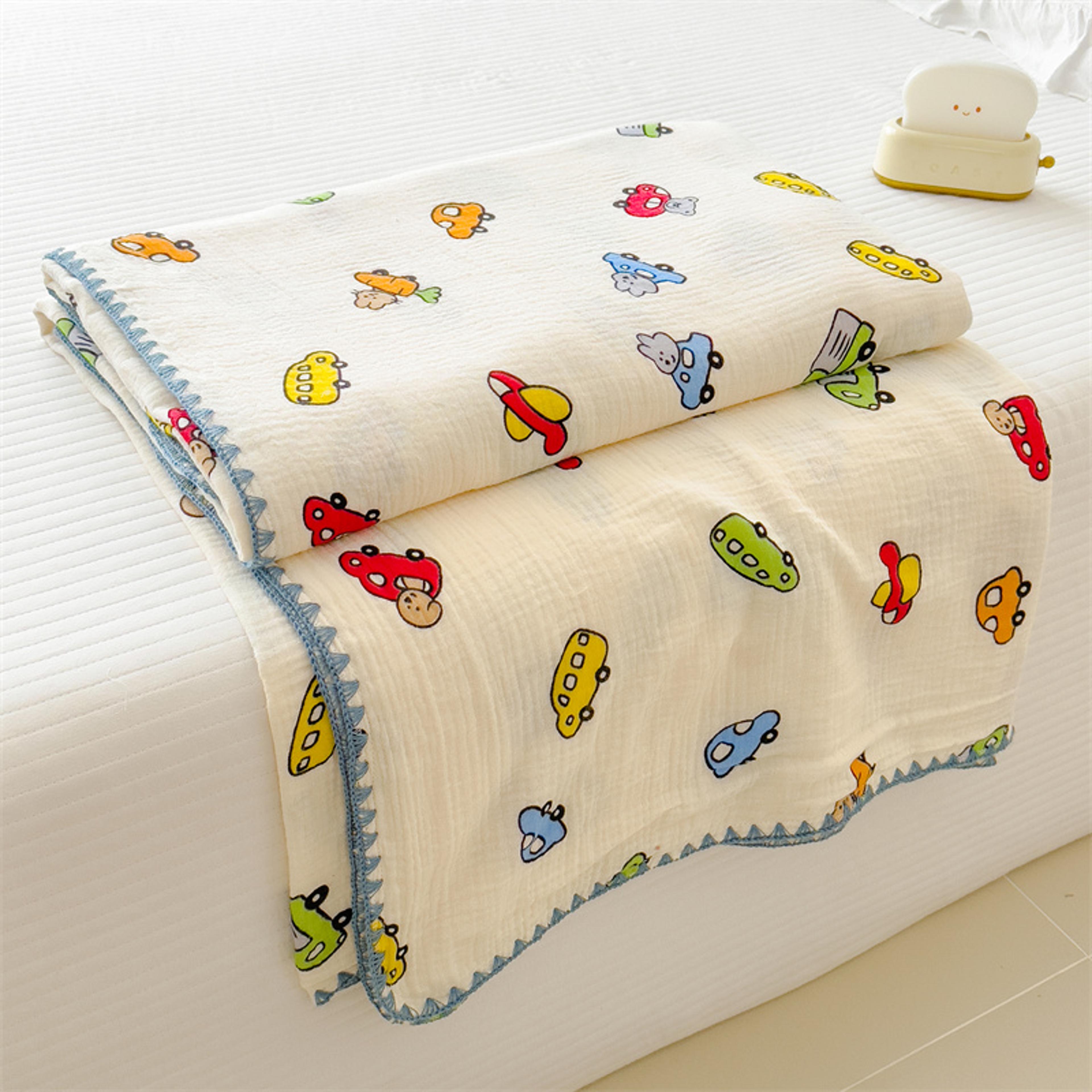 Soft Cotton Blanket Double Layer Gauze Blanket With Cute Cartoon Print For Kids  Family 0