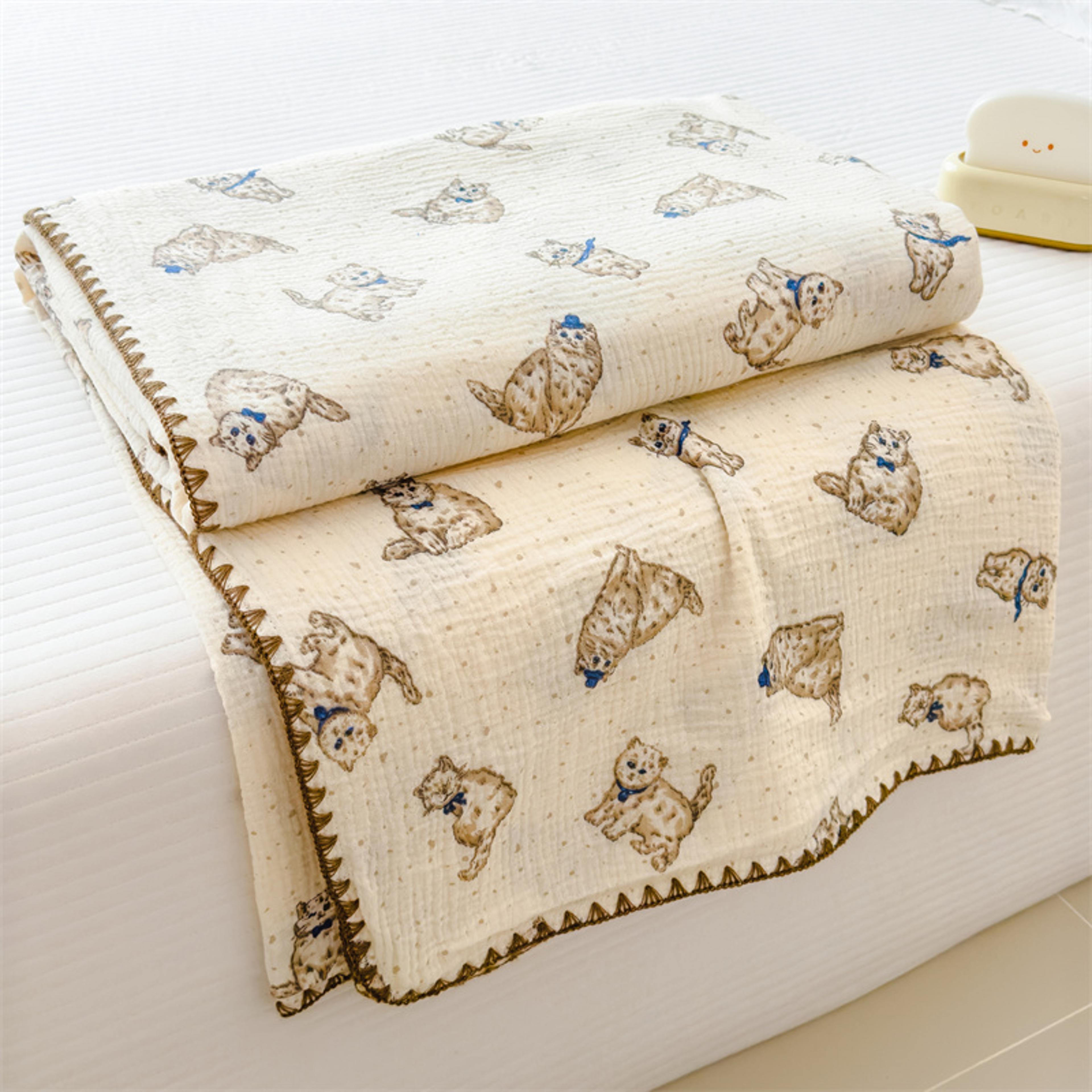 Soft Cotton Blanket Double Layer Gauze Blanket With Cute Cartoon Print For Kids  Family 4